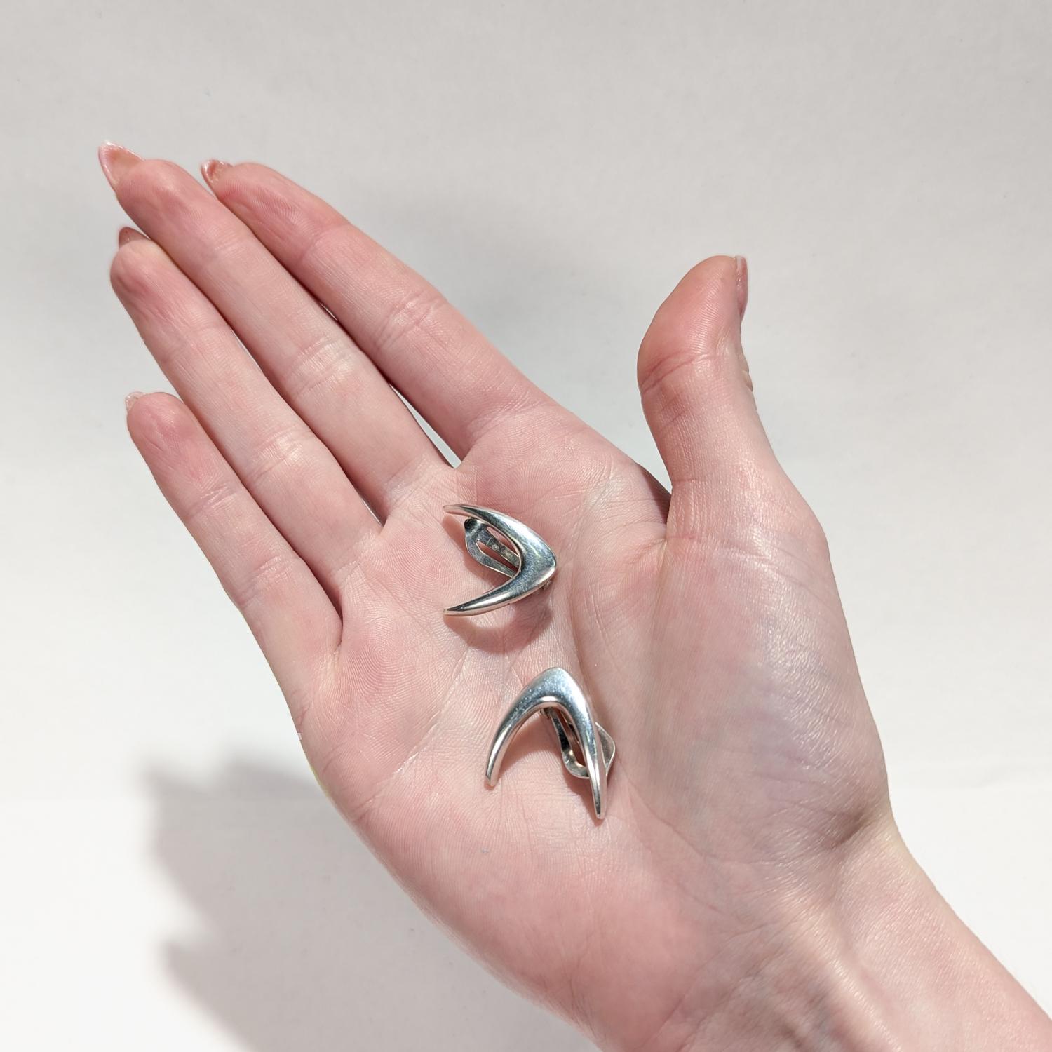 Pair of Arne Johansen Danish Modern Sterling Silver Boomerang Form Clip Earrings For Sale 5