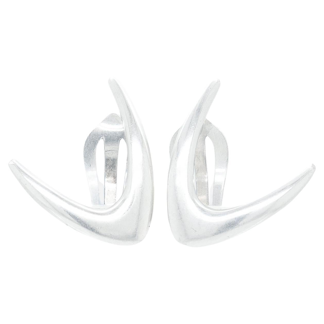 Pair of Arne Johansen Danish Modern Sterling Silver Boomerang Form Clip Earrings