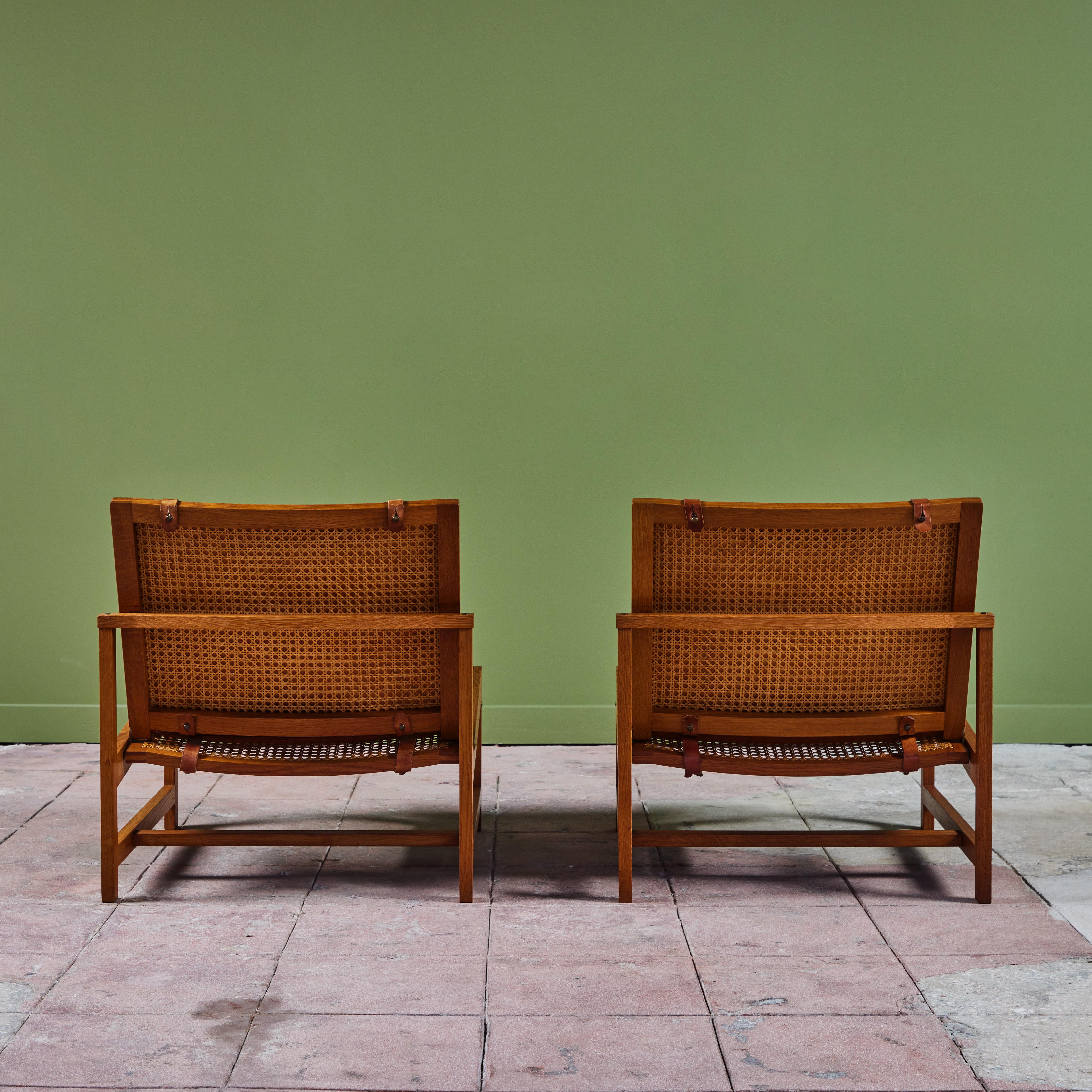 Pair of Arne Karlsen and Peter Hjort Leather and Cane Lounge Chairs 4