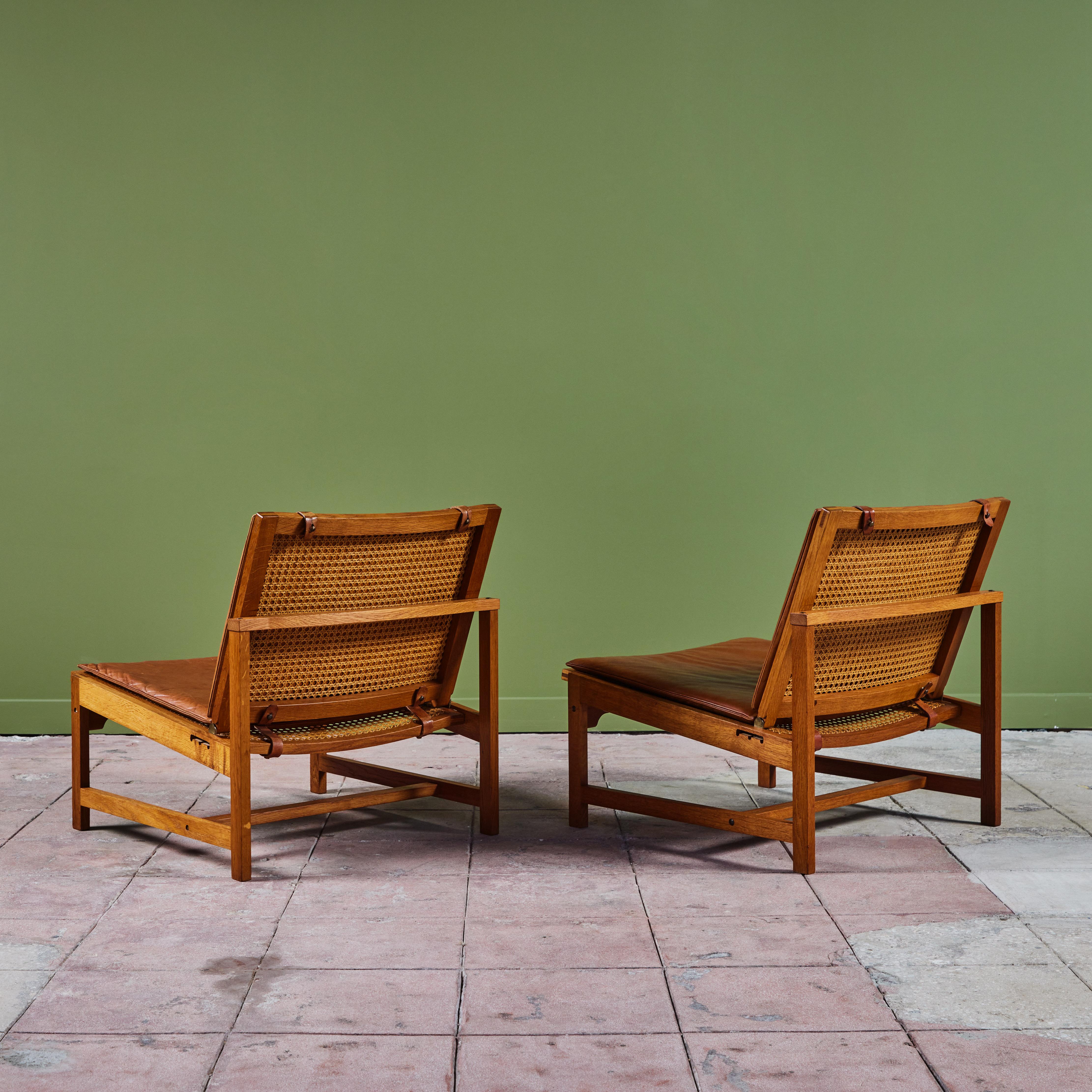Pair of Arne Karlsen and Peter Hjort Leather and Cane Lounge Chairs 3