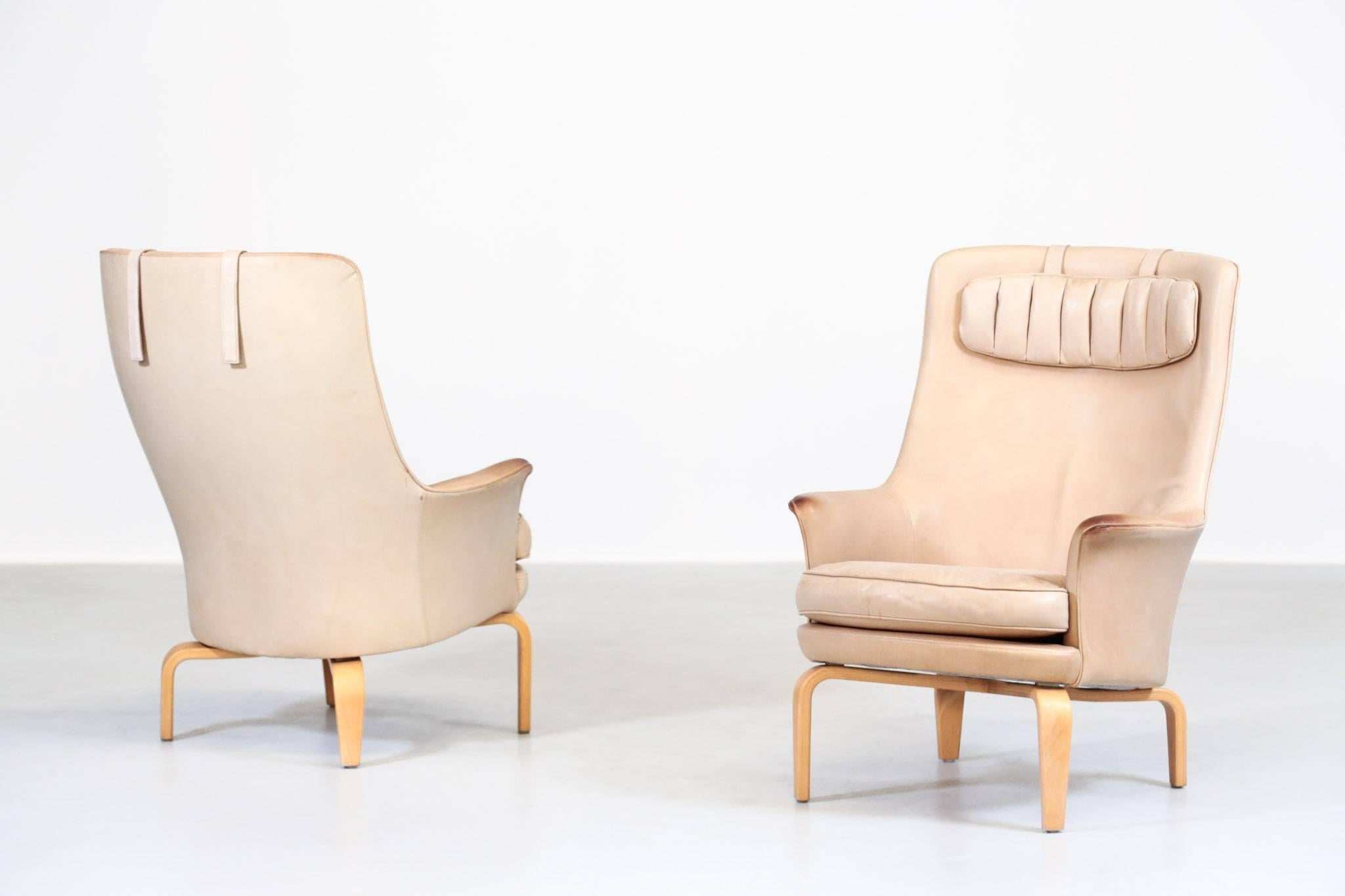 Leather Pair of Arne Norell Armchairs Model 