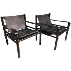 Vintage Pair of Arne Norell Black "Sirocco" Safari Chairs