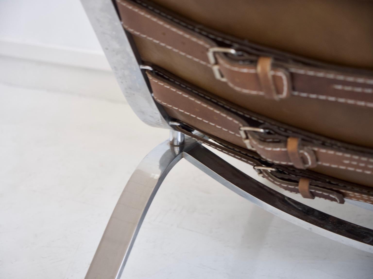 Pair of Arne Norell Brown Leather and Steel Ari Lounge Chairs For Sale 8