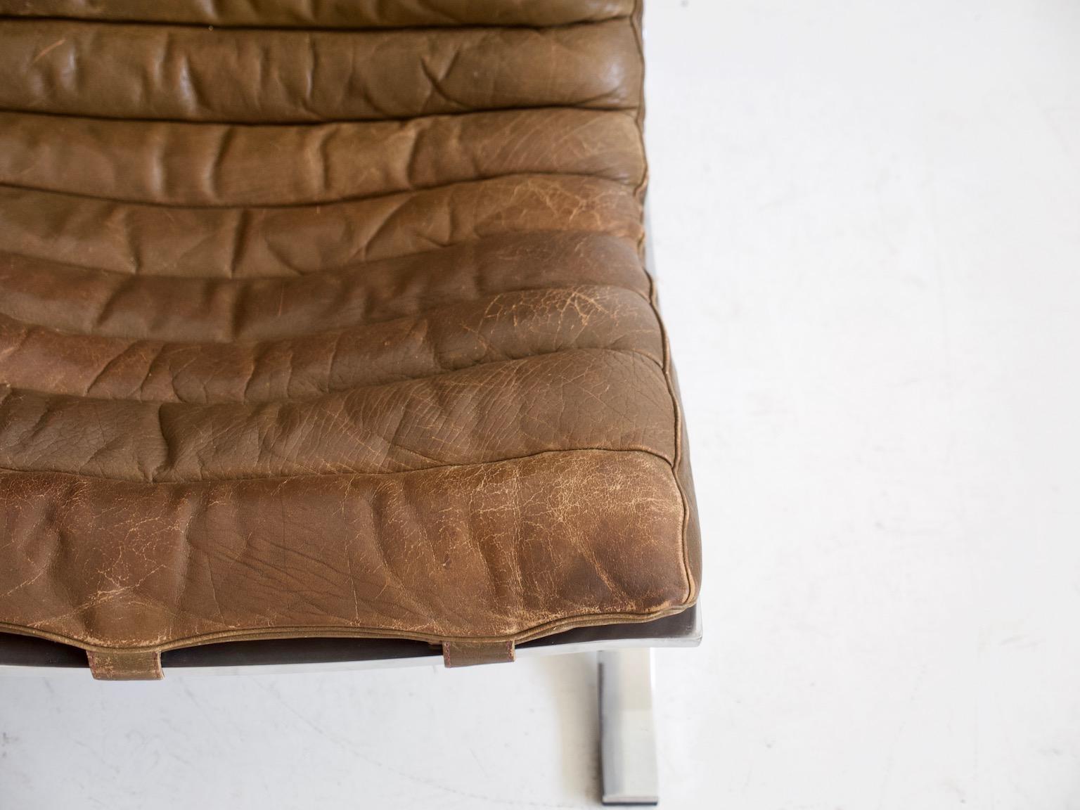 Pair of Arne Norell Brown Leather and Steel Ari Lounge Chairs For Sale 2