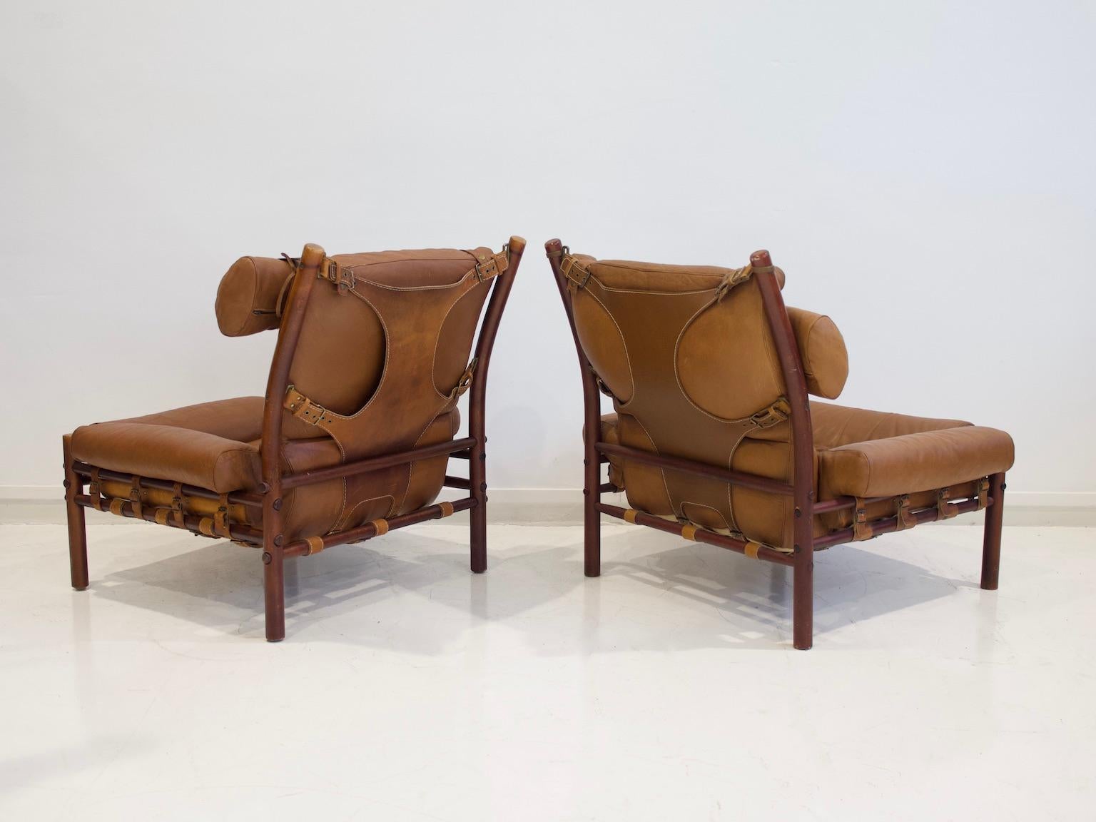 Pair of Arne Norell Brown Leather Inca Lounge Chairs 8