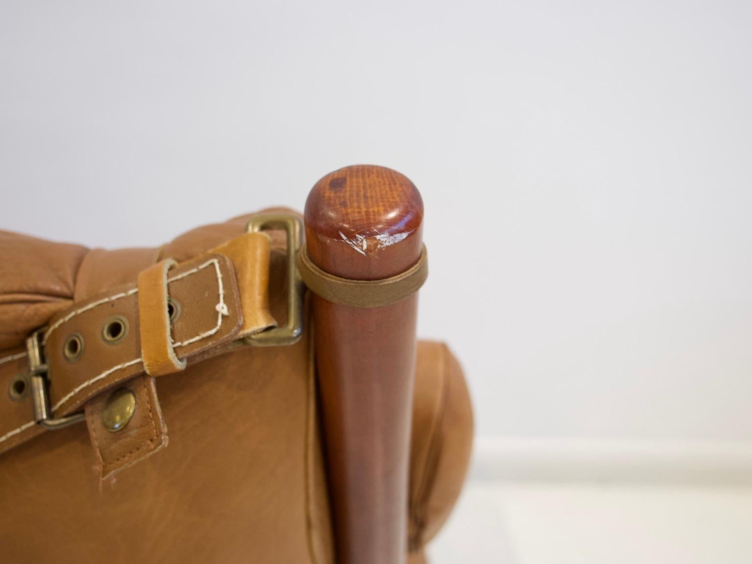 Pair of Arne Norell Brown Leather Inca Lounge Chairs In Good Condition In Madrid, ES