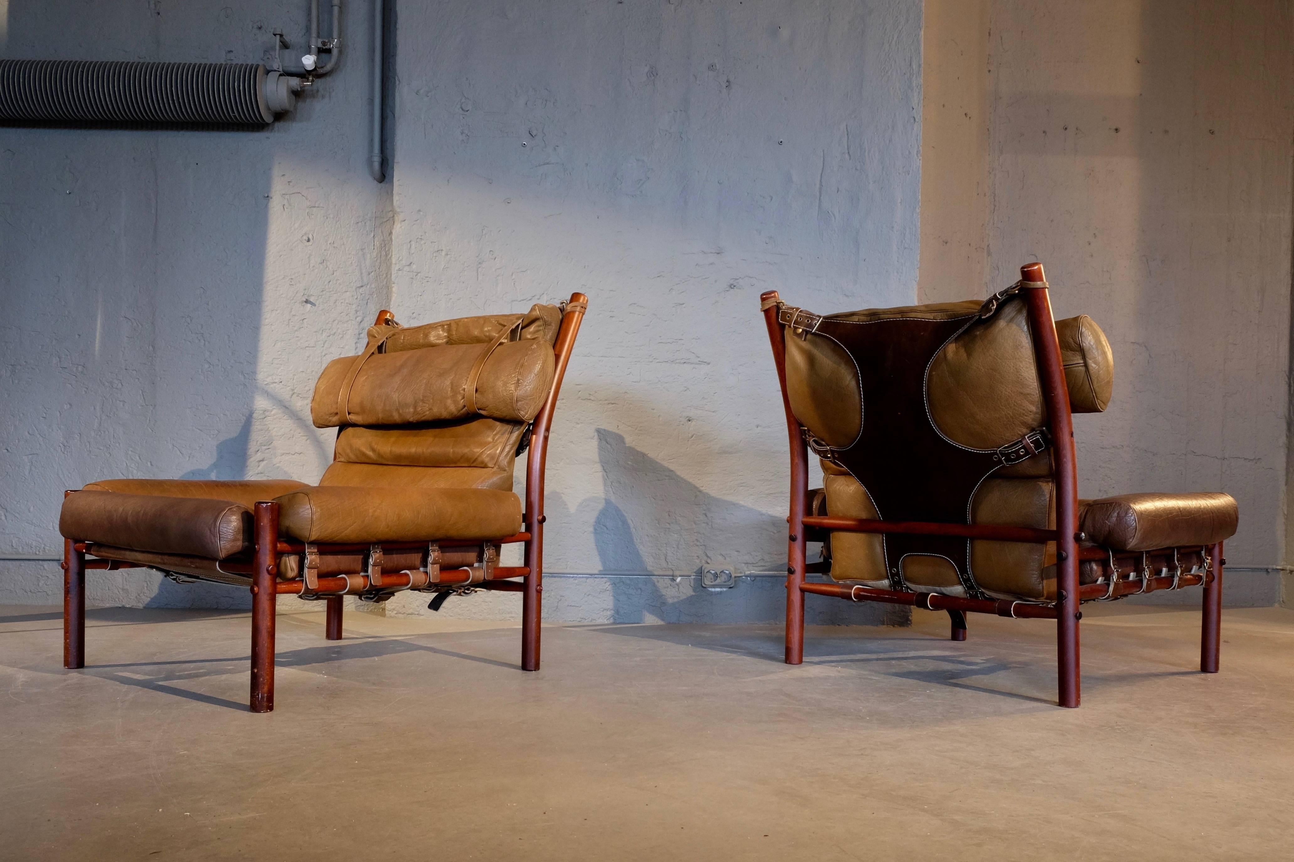 A pair of the very comfortable Inca chair in patinated original buffalo leather in excellent condition!
Designed by Arne Norell, produced by Norell Möbel AB in Aneby, Sweden. Signed.





 