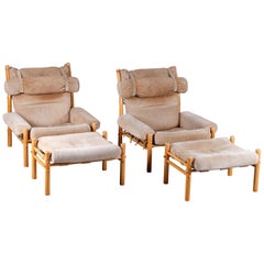 Paire de fauteuils Arne Norell "Inca" avec ottomans:: 1970