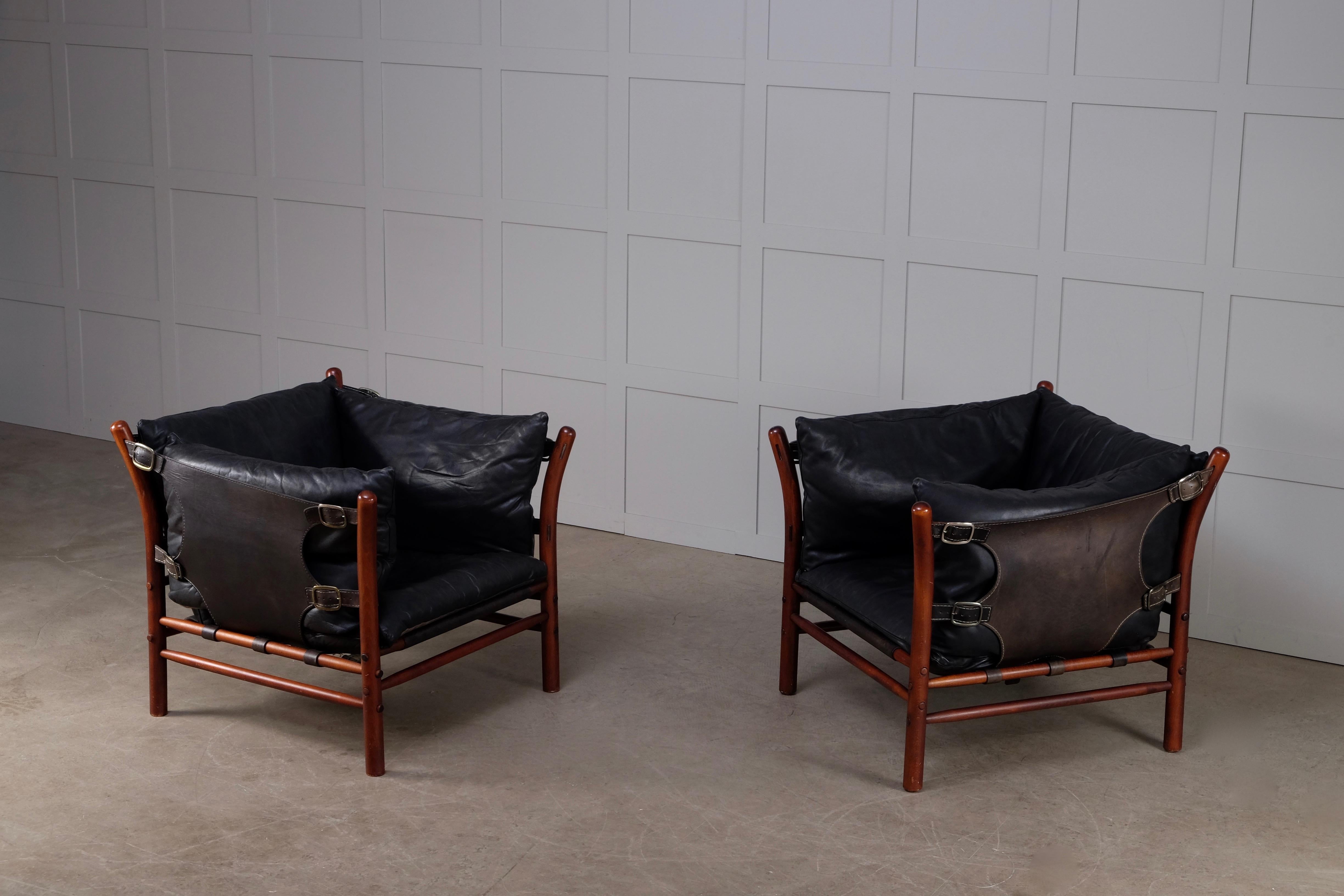 Leather Pair of Arne Norell Easy Chairs Model Ilona, 1970s