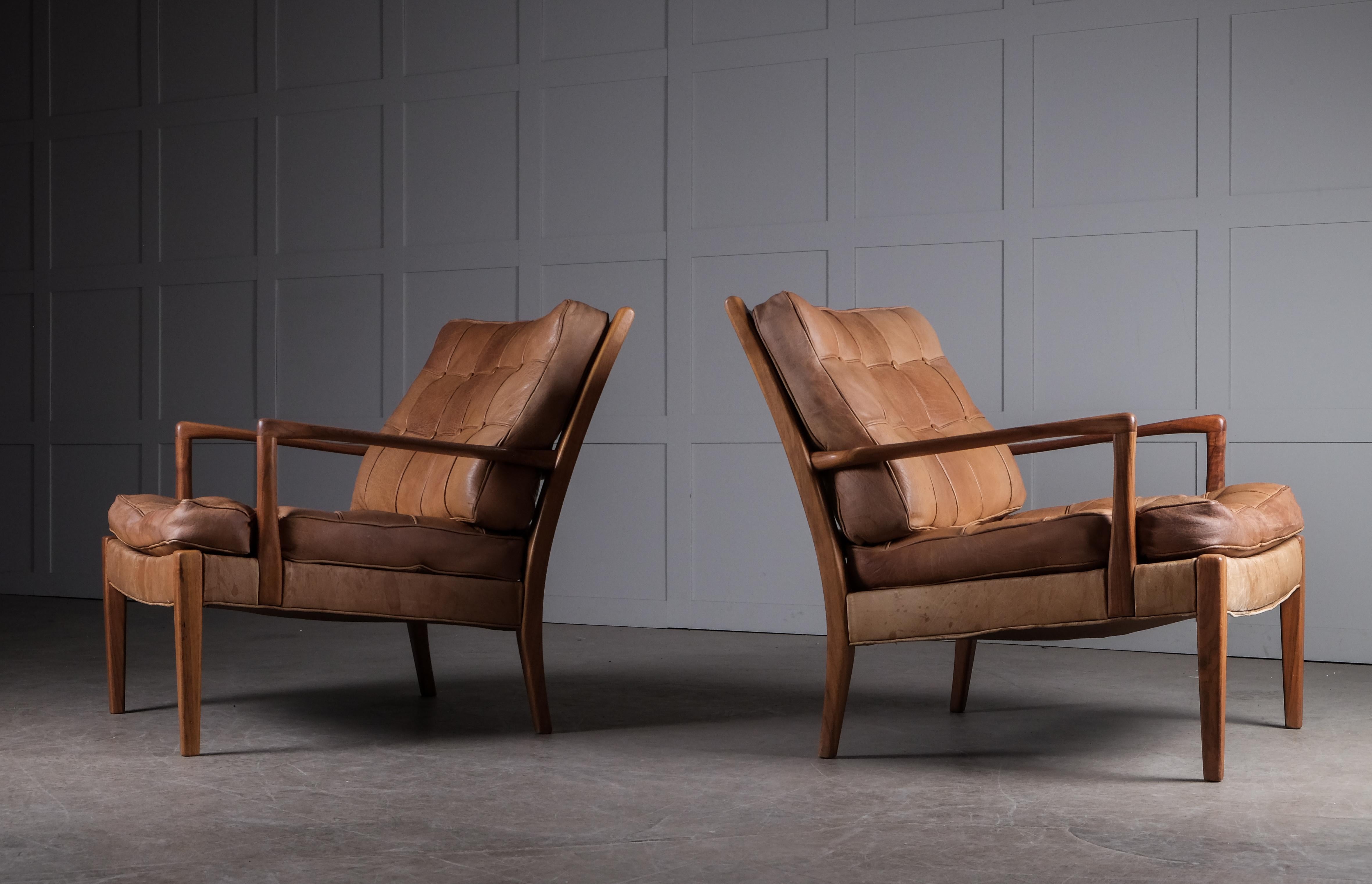 Scandinavian Modern Pair of Arne Norell Easy Chairs Model 