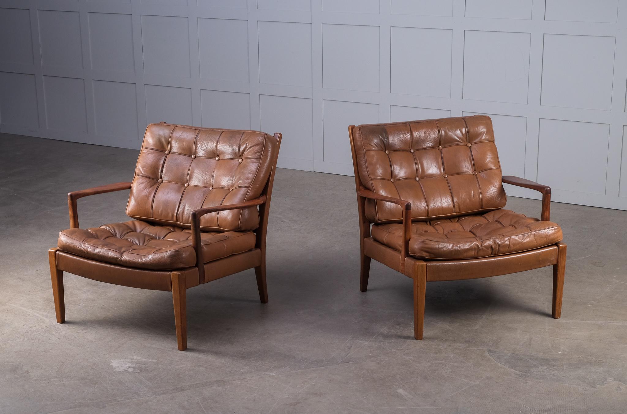 Swedish Pair of Arne Norell Easy Chairs Model 