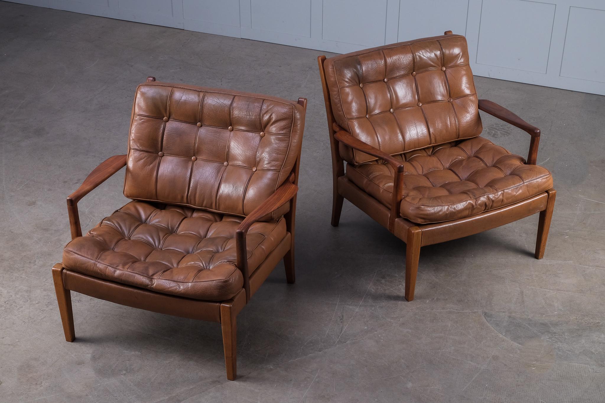 Mid-20th Century Pair of Arne Norell Easy Chairs Model 