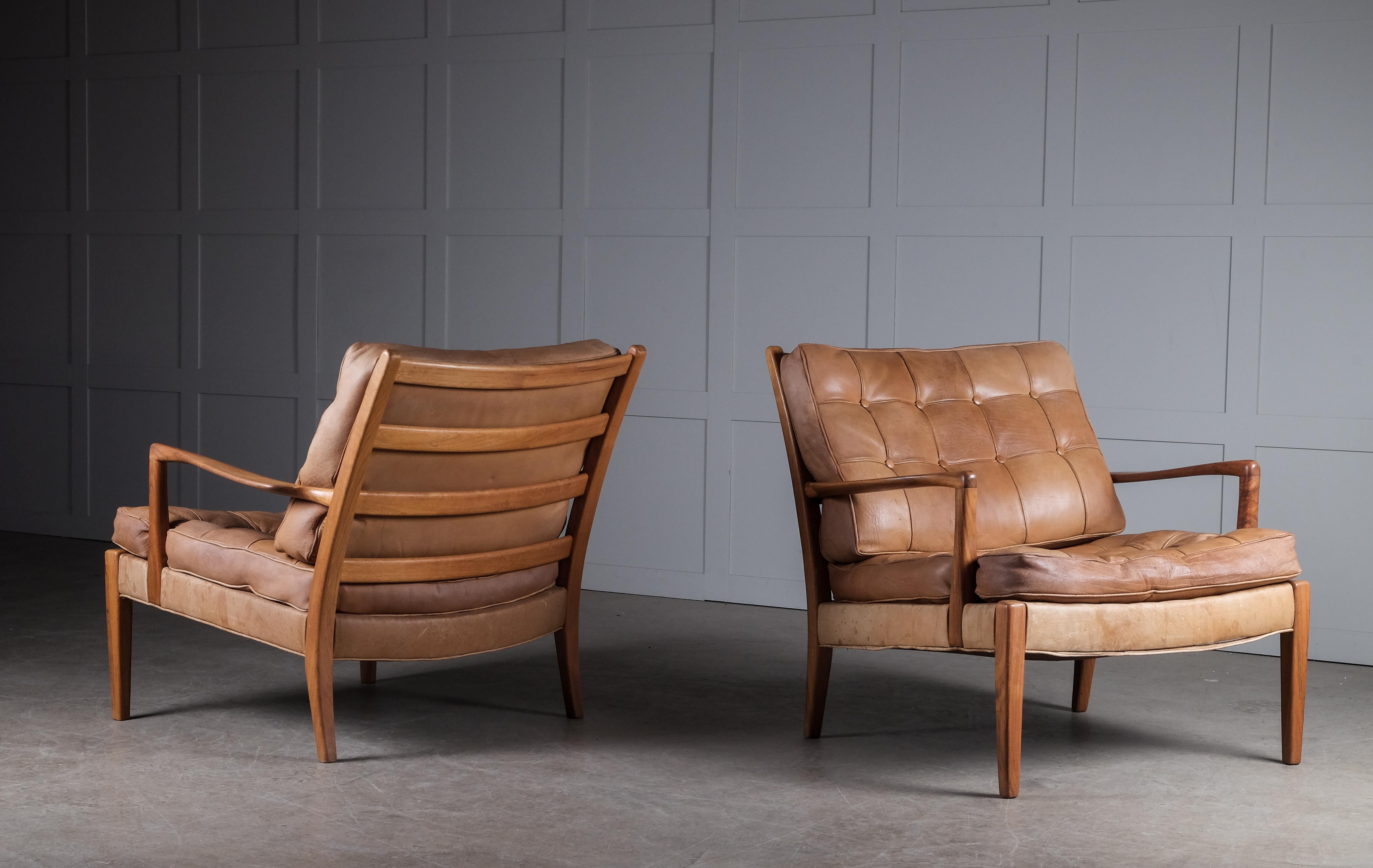 Mid-20th Century Pair of Arne Norell Easy Chairs Model 