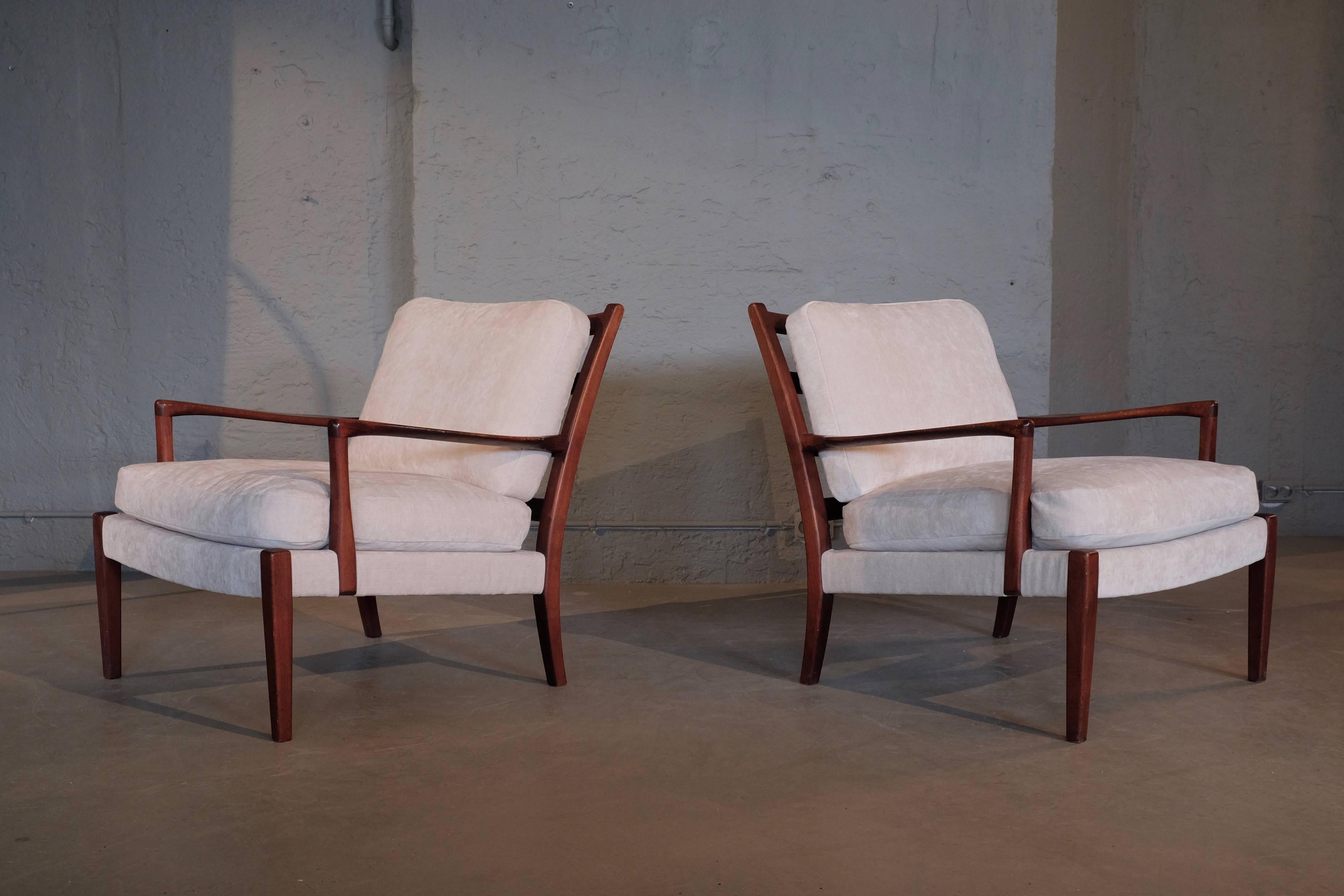 Scandinavian Modern Pair of Arne Norell Easy Chairs Model 