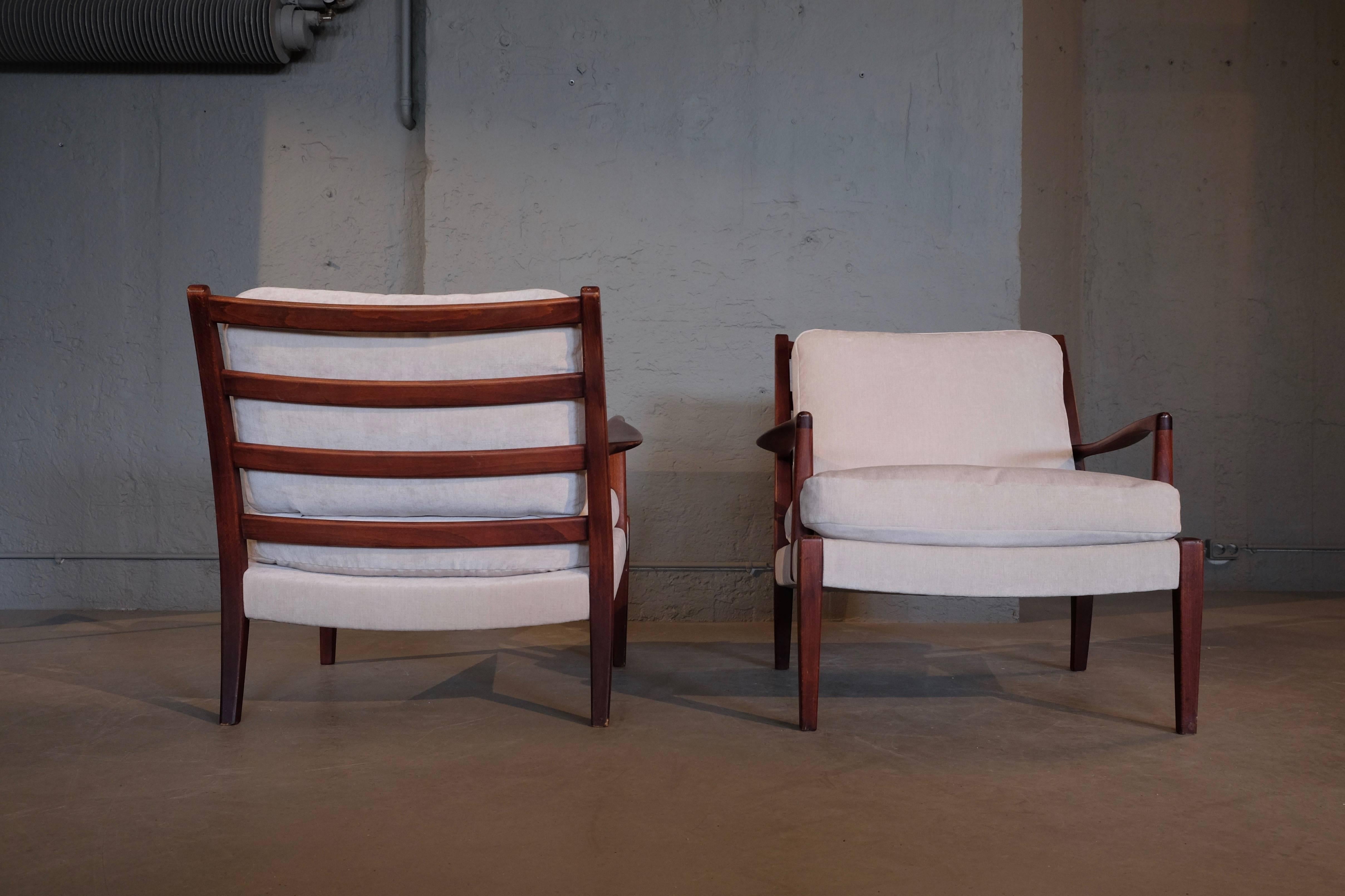 Velvet Pair of Arne Norell Easy Chairs Model 