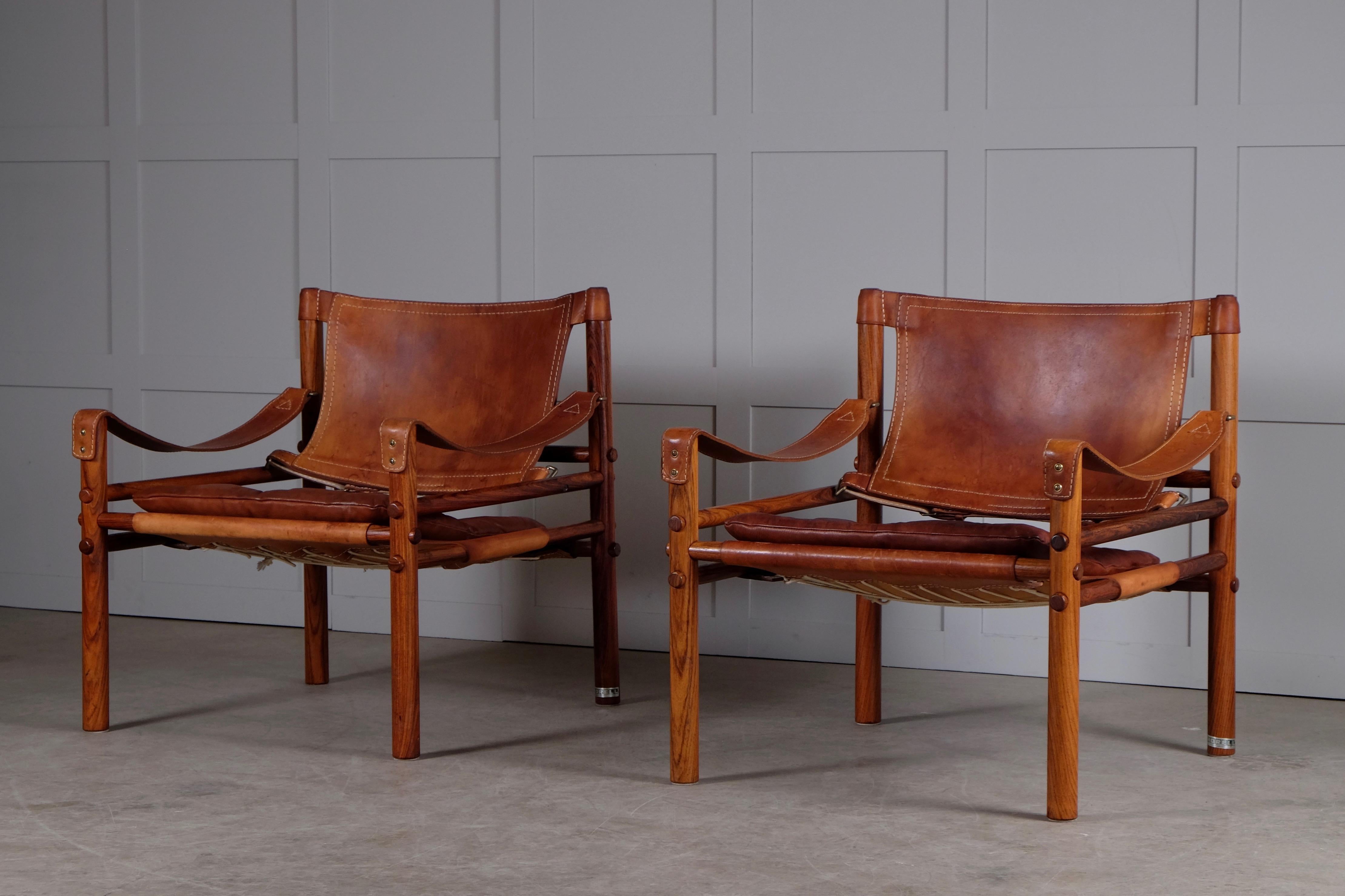 Brass Pair of Arne Norell Easy Chairs Model Sirocco, 1960s