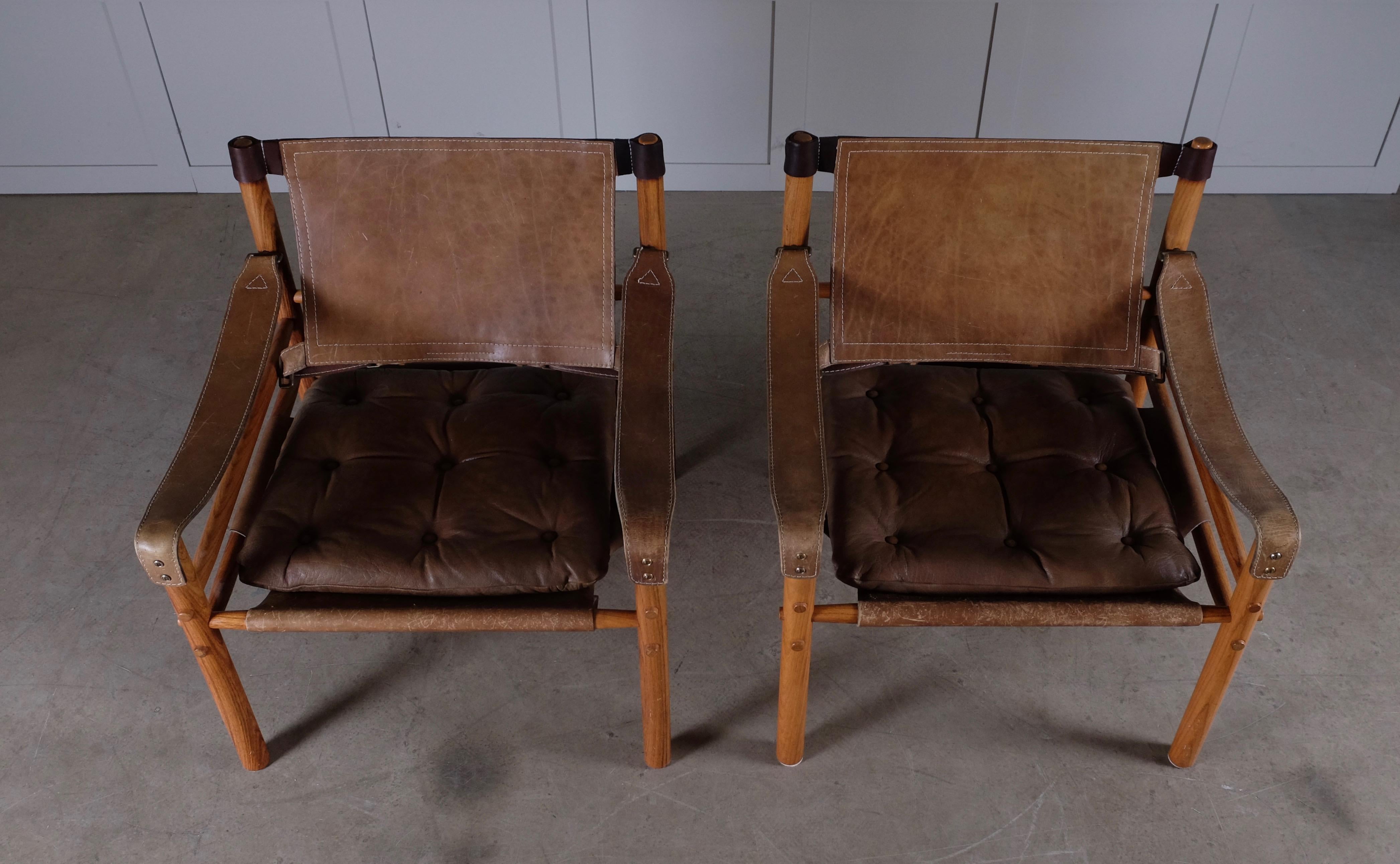 Brass Pair of Arne Norell Easy Chairs Model Sirocco, 1960s