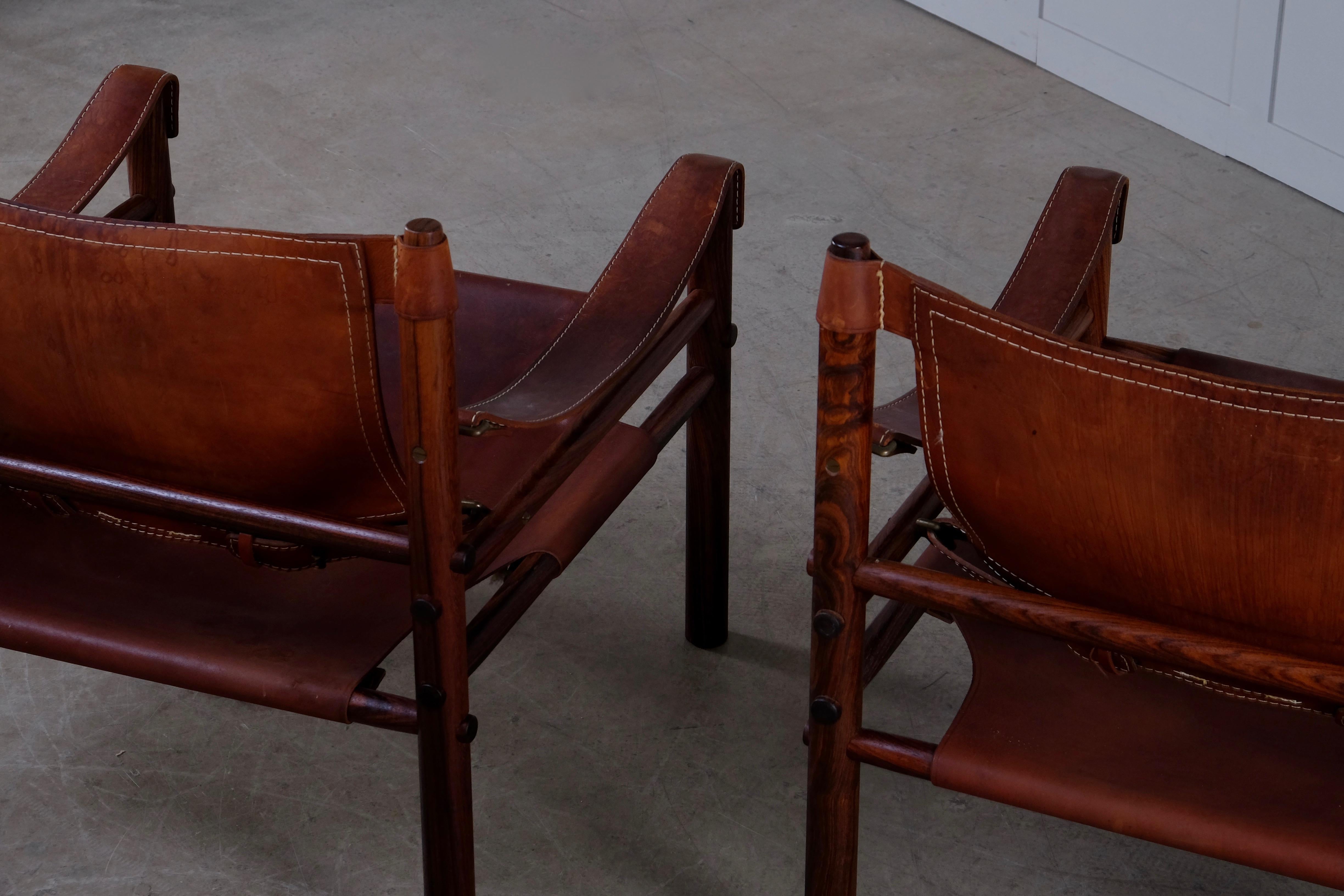 Brass Pair of Arne Norell Easy Chairs Model Sirocco, 1960s