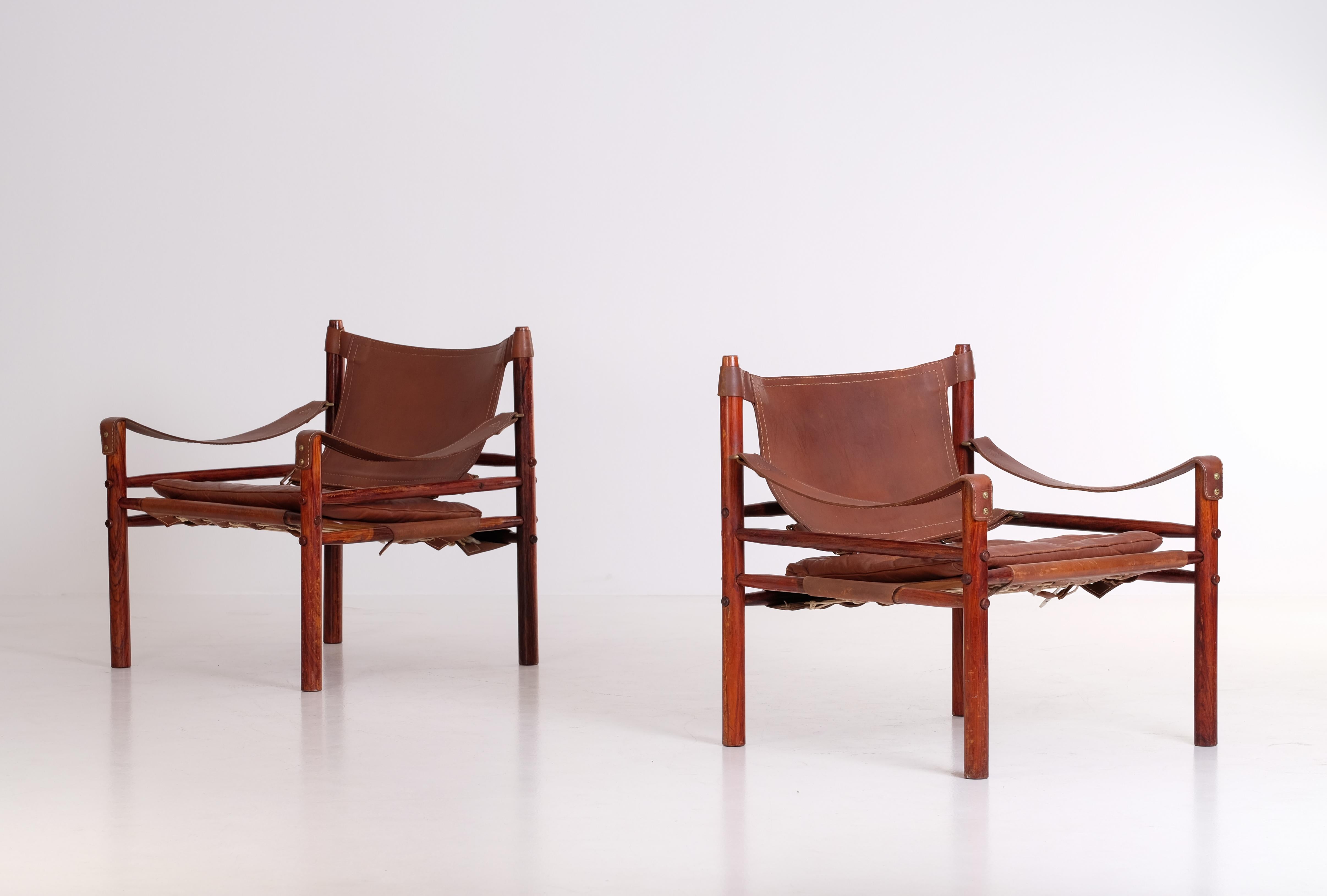 Pair of safari chairs model Sirocco in good condition with original leather.
Designed by Arne Norell, produced by Arne Norell AB in Aneby, Sweden, 1970s.
  




