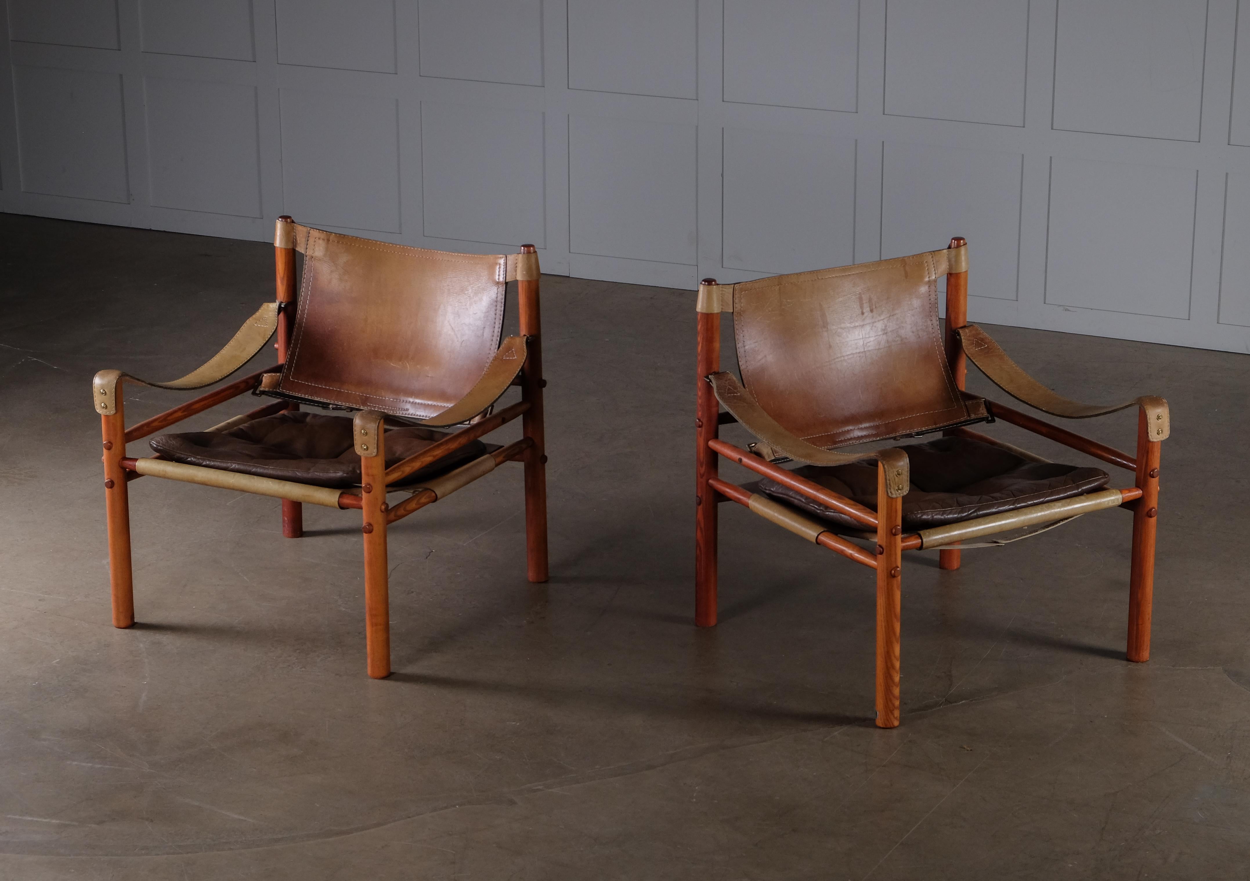 Scandinavian Modern Pair of Arne Norell Easy Chairs Model Sirocco, 1970s For Sale