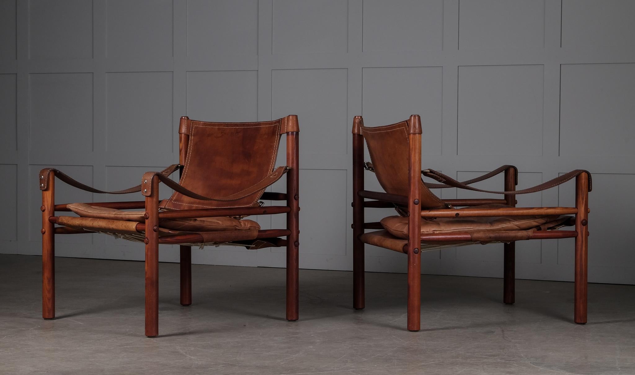 Beech Pair of Arne Norell Easy Chairs Model Sirocco, 1970s