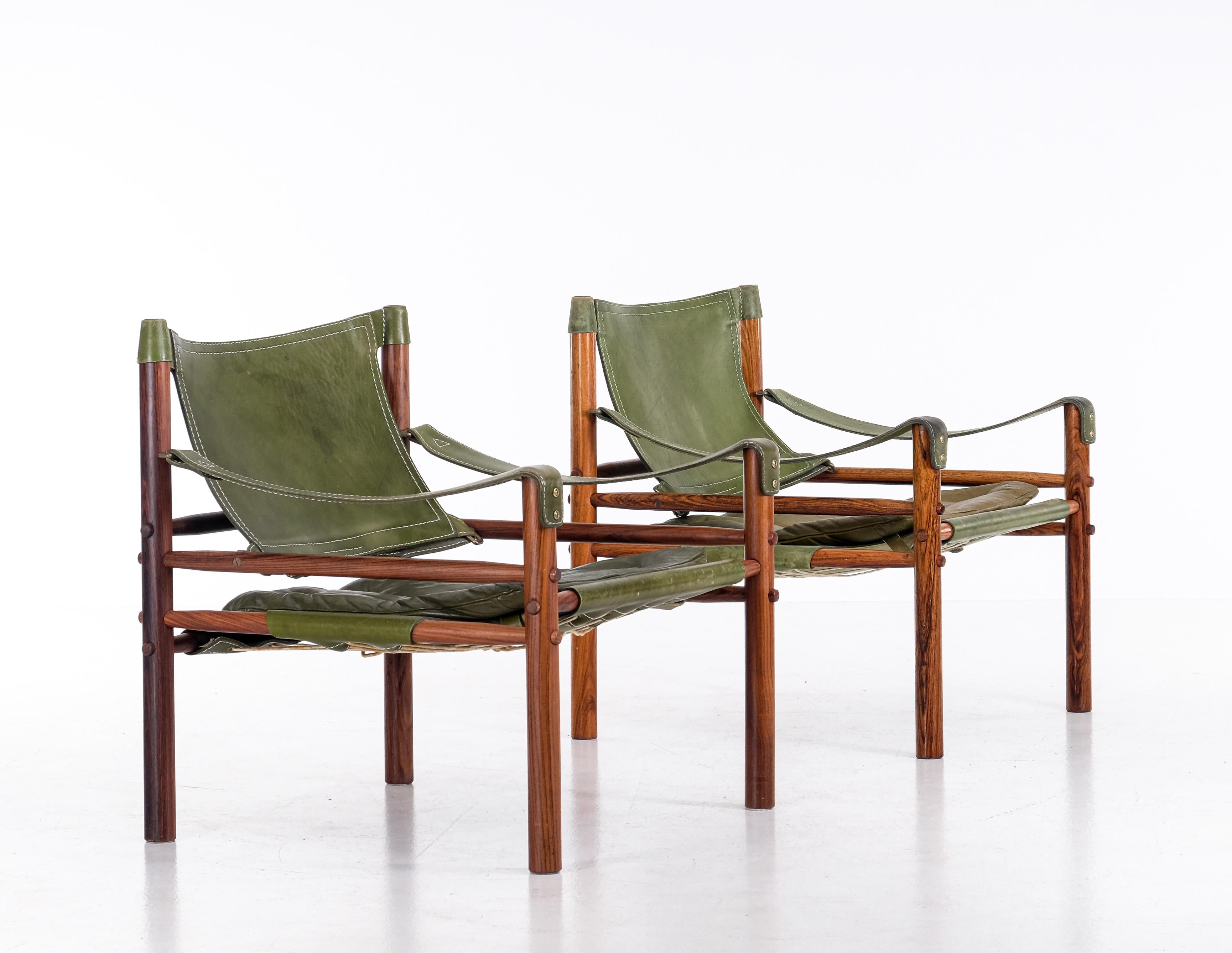 Brass Pair of Arne Norell Easy Chairs Model Sirocco, 1970s