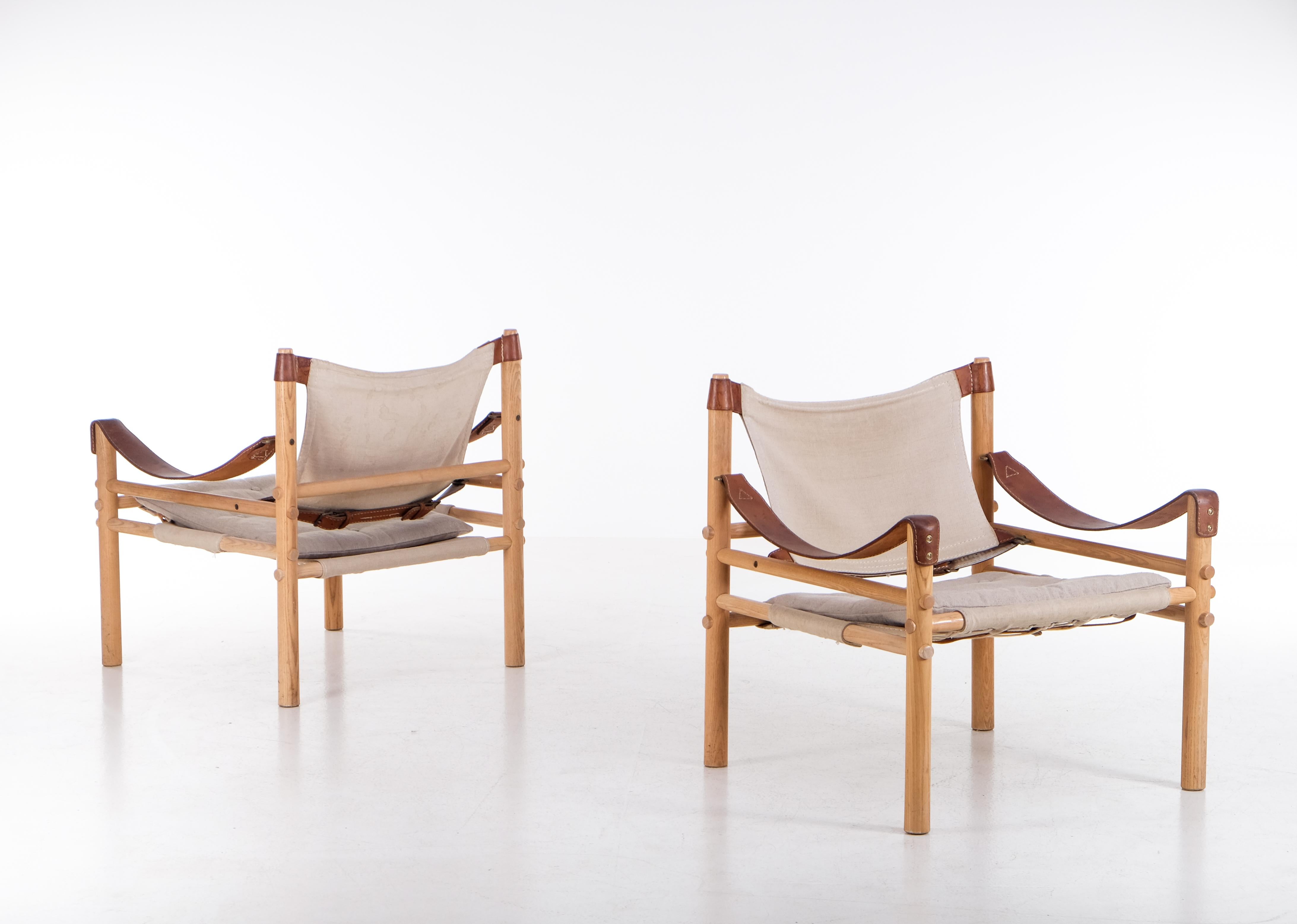 Brass Pair of Arne Norell Easy Chairs Model Sirocco, 1970s For Sale