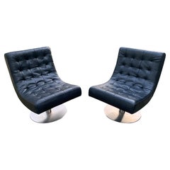 Pair of Arne Norell Faux Black Crocodile Mid Century Design Swivel Base