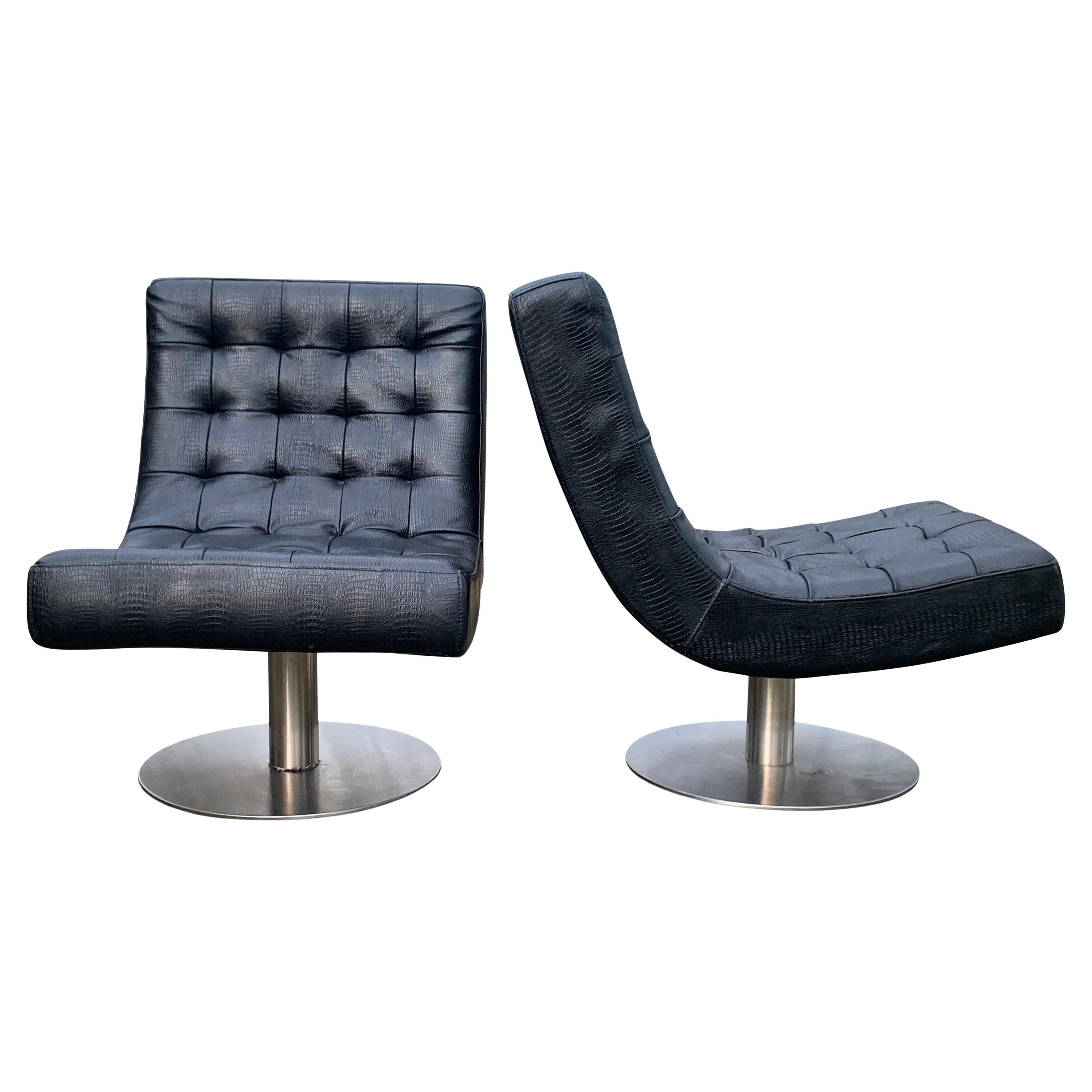Mid Century Modern Lounge Chairs by Arne Norell, Faux Black Crocodile For Sale