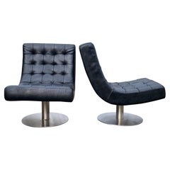 Pair of Arne Norell Faux Black Crocodile Mid Century Design Swivel Base