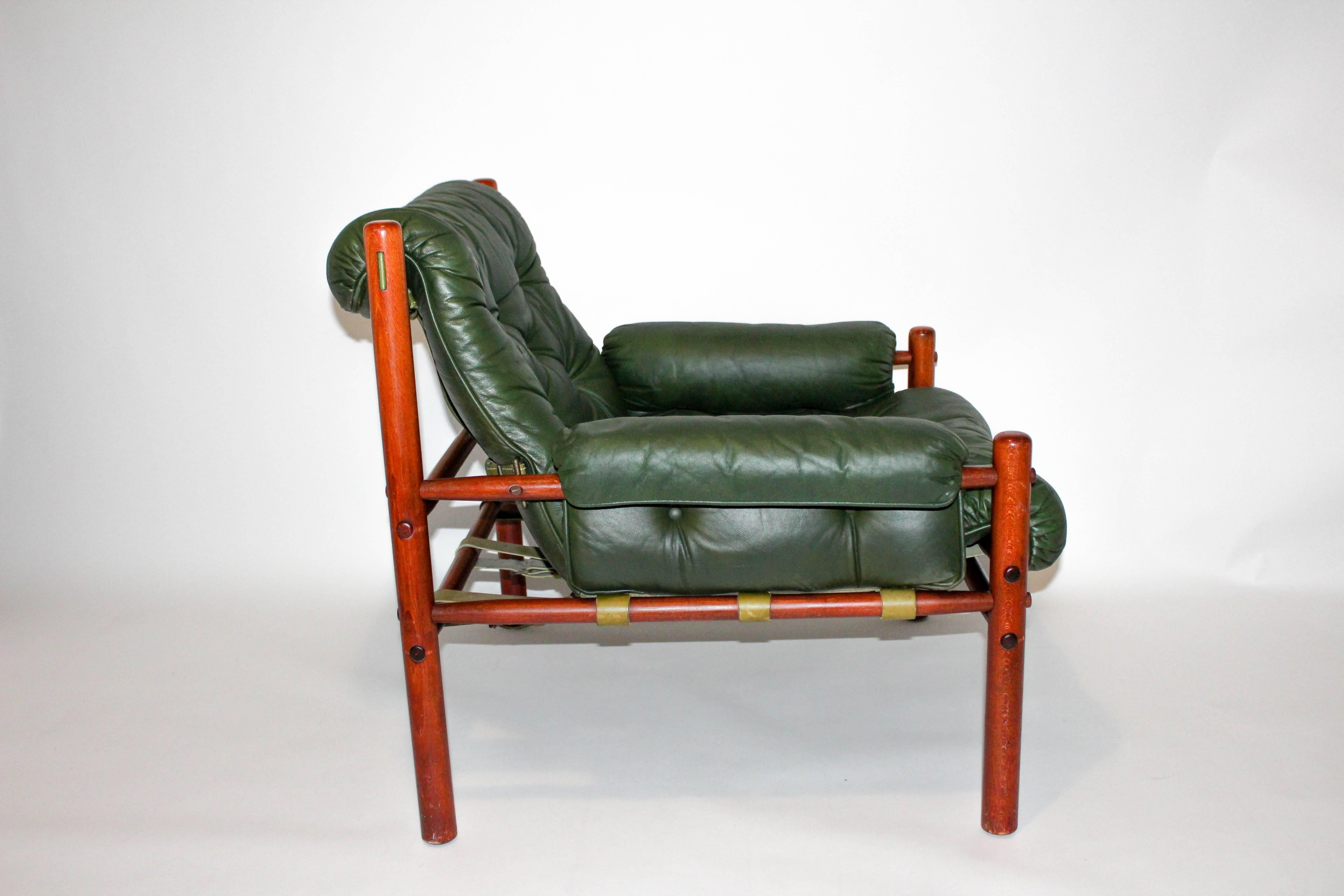 Mid-20th Century Pair of Arne Norell Green Leather Lounge Chairs