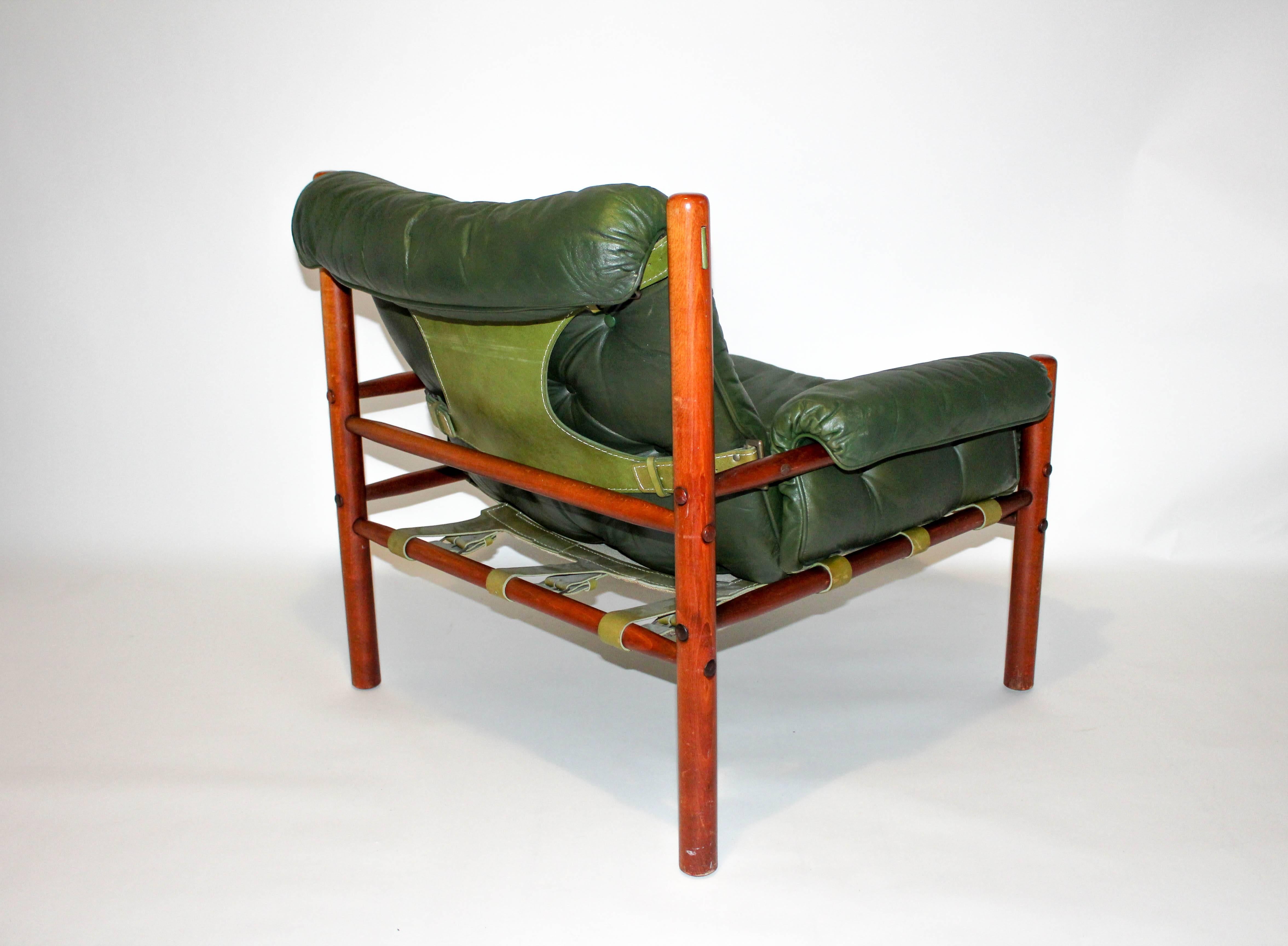 Pair of Arne Norell Green Leather Lounge Chairs 2