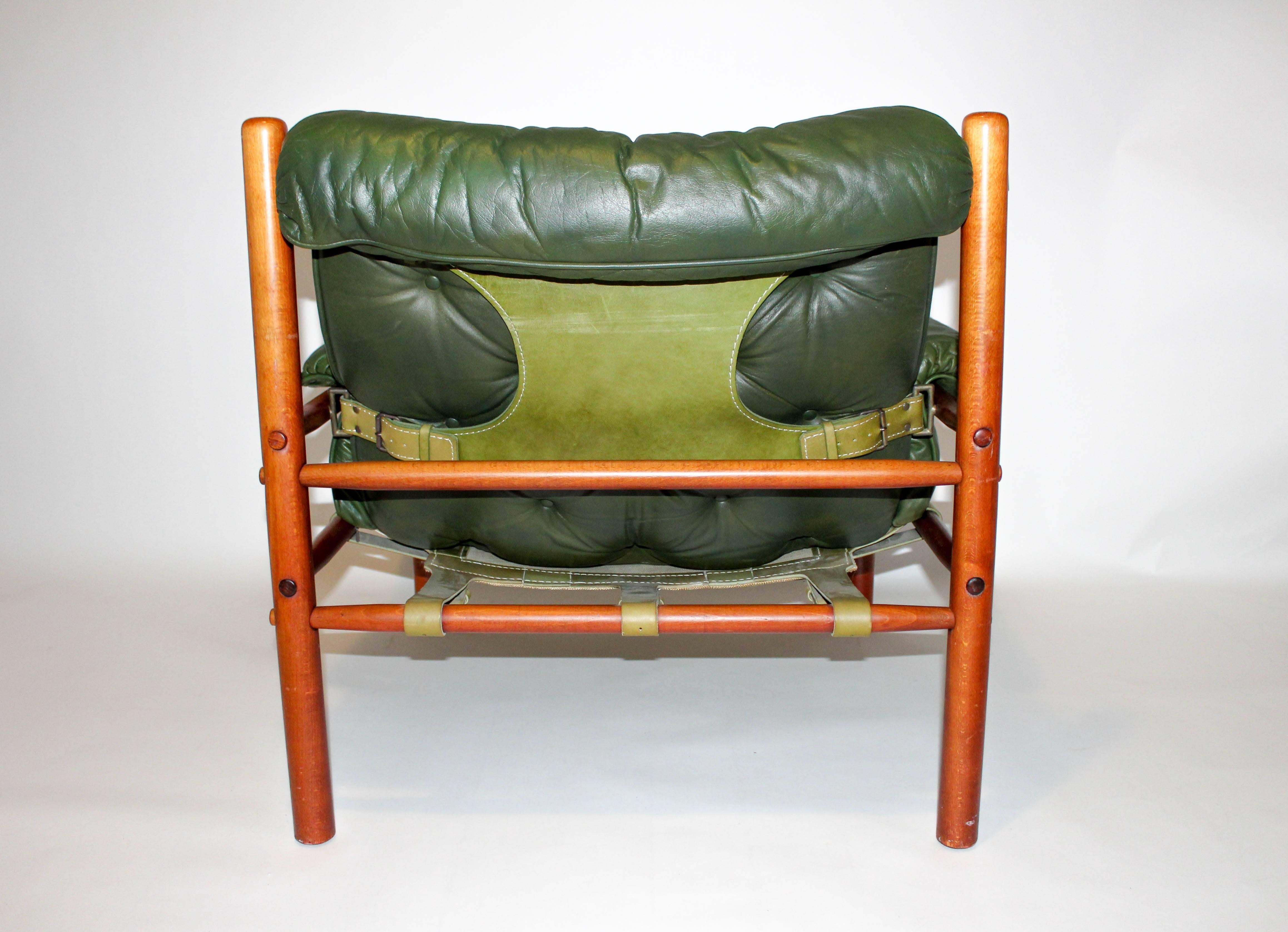 Pair of Arne Norell Green Leather Lounge Chairs 3