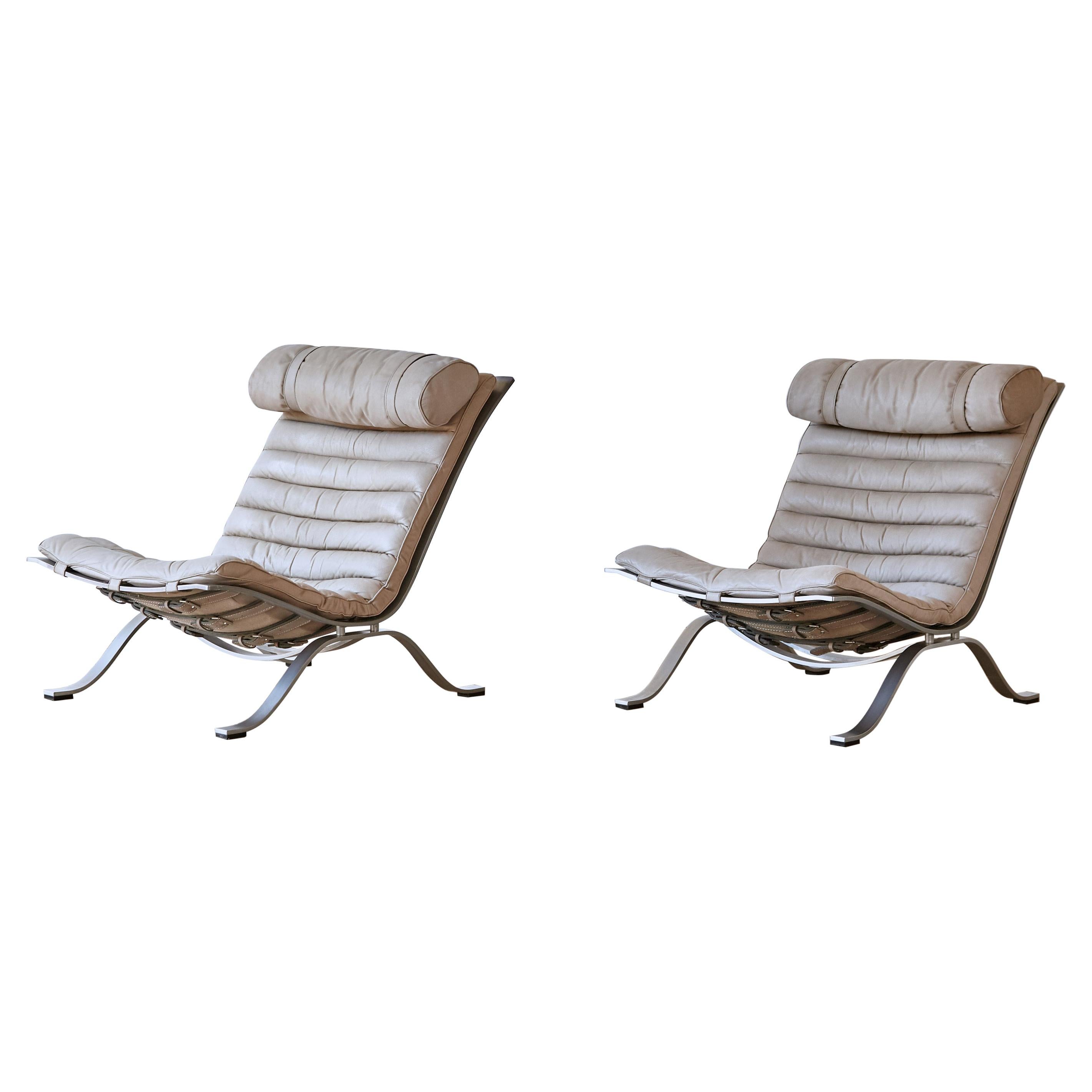 Pair of Arne Norell Leather Ari Chairs, Sweden