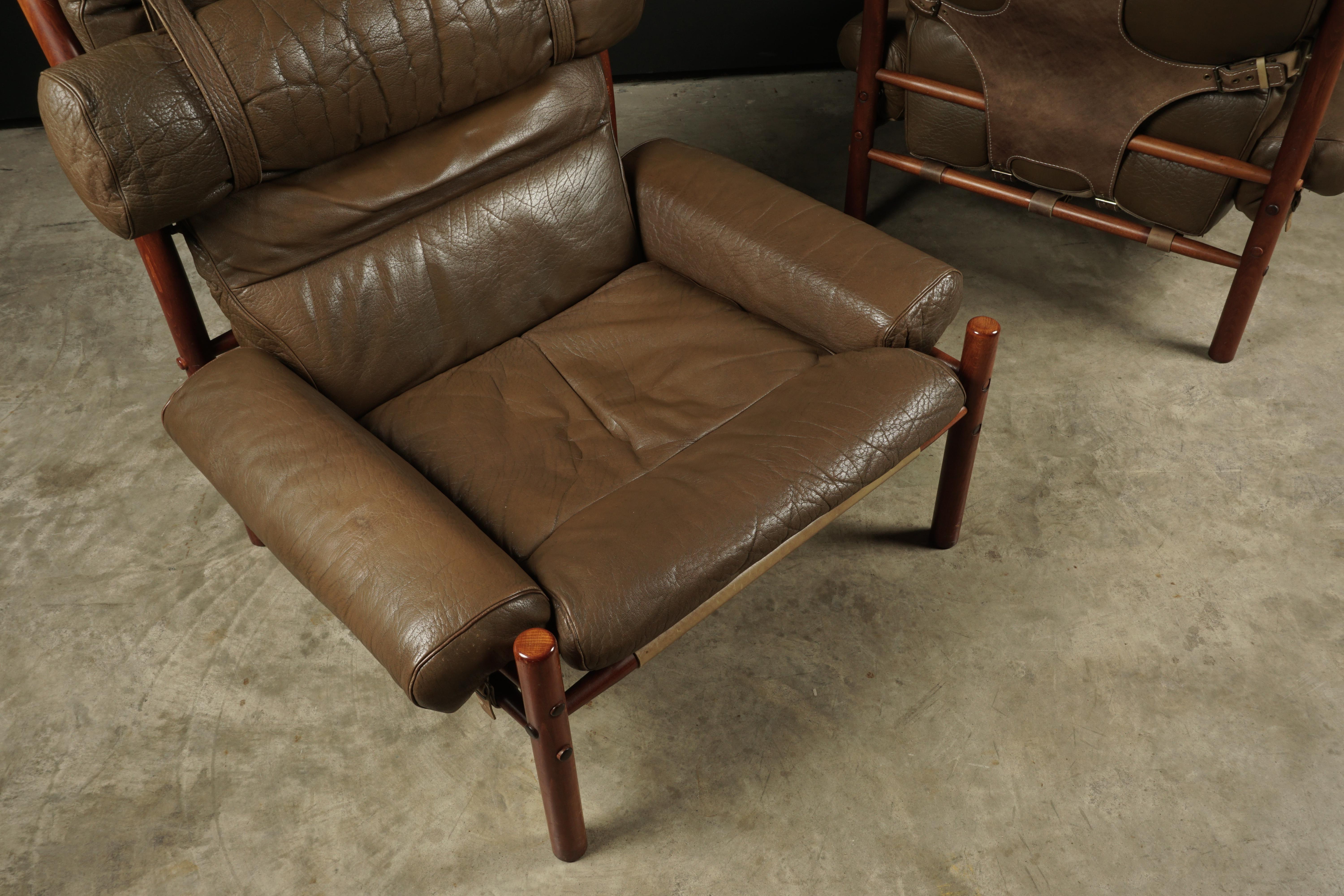 Leather Pair of Arne Norell Lounge Chairs, Model Inca, circa 1960