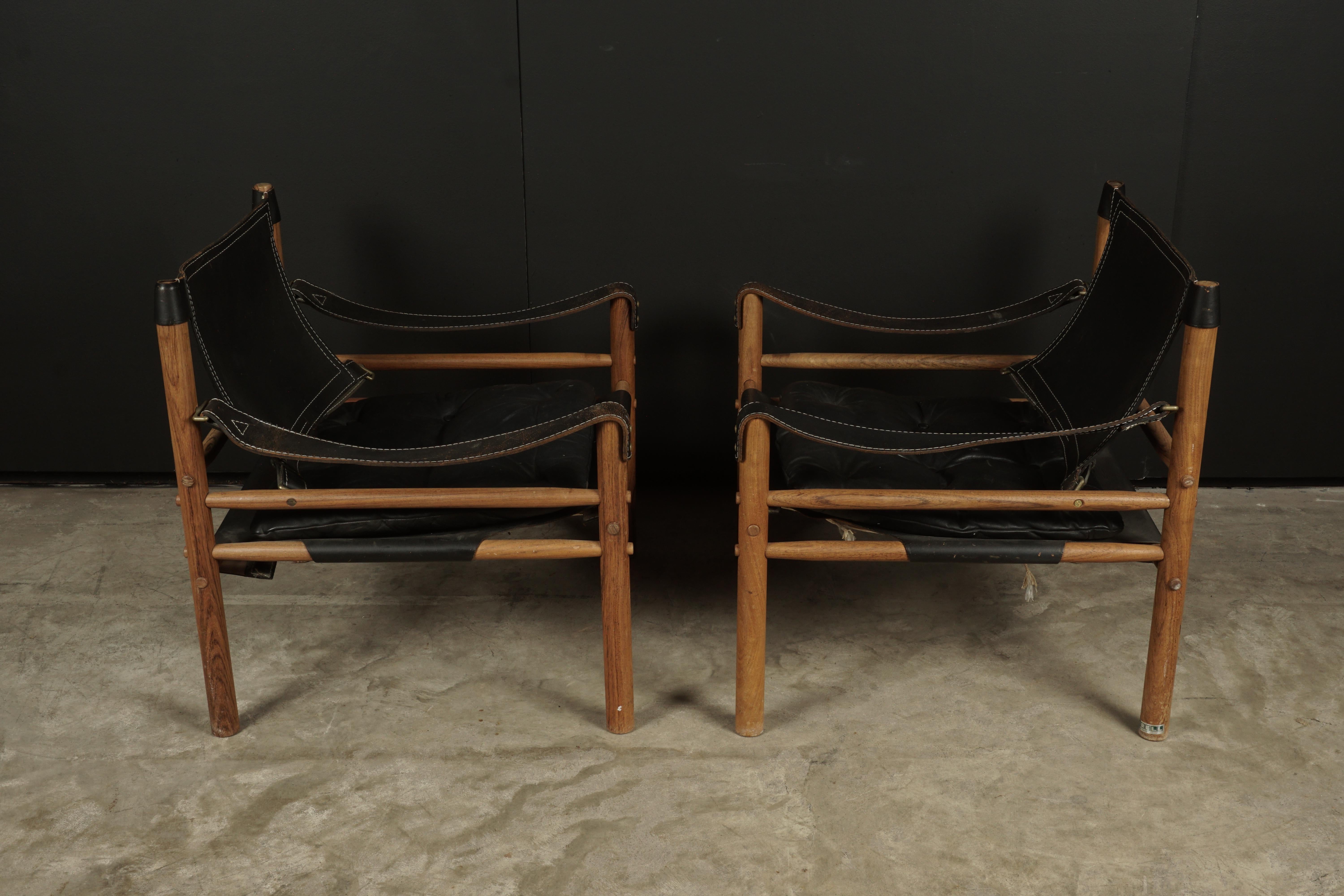 European Rare Pair of Arne Norell Safari Lounge Chairs, Model Sirocco, Sweden, circa 1970