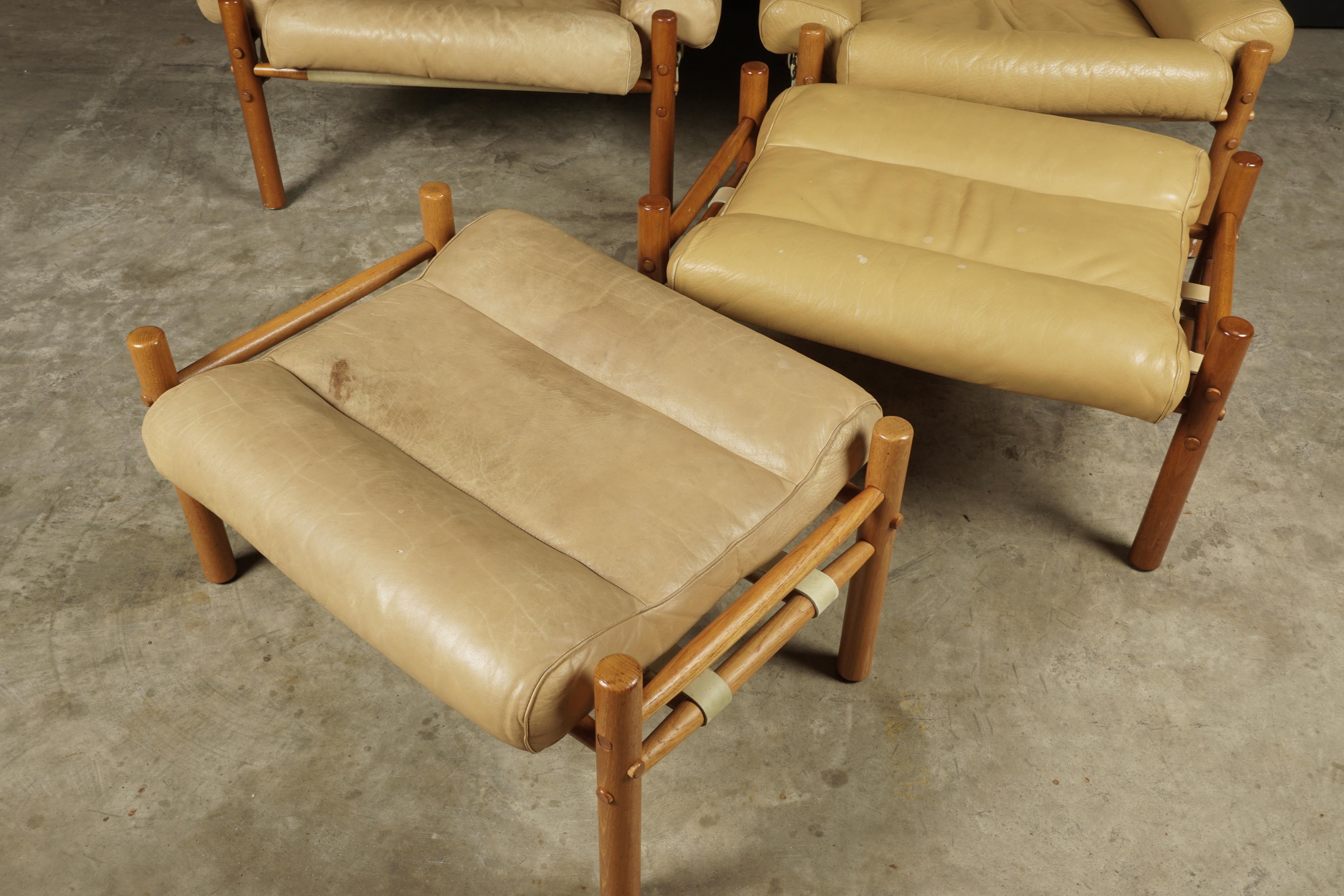 Pair of Arne Norell Lounge Chairs with Foot Stools, Model Inca, circa 1960 In Good Condition In Nashville, TN