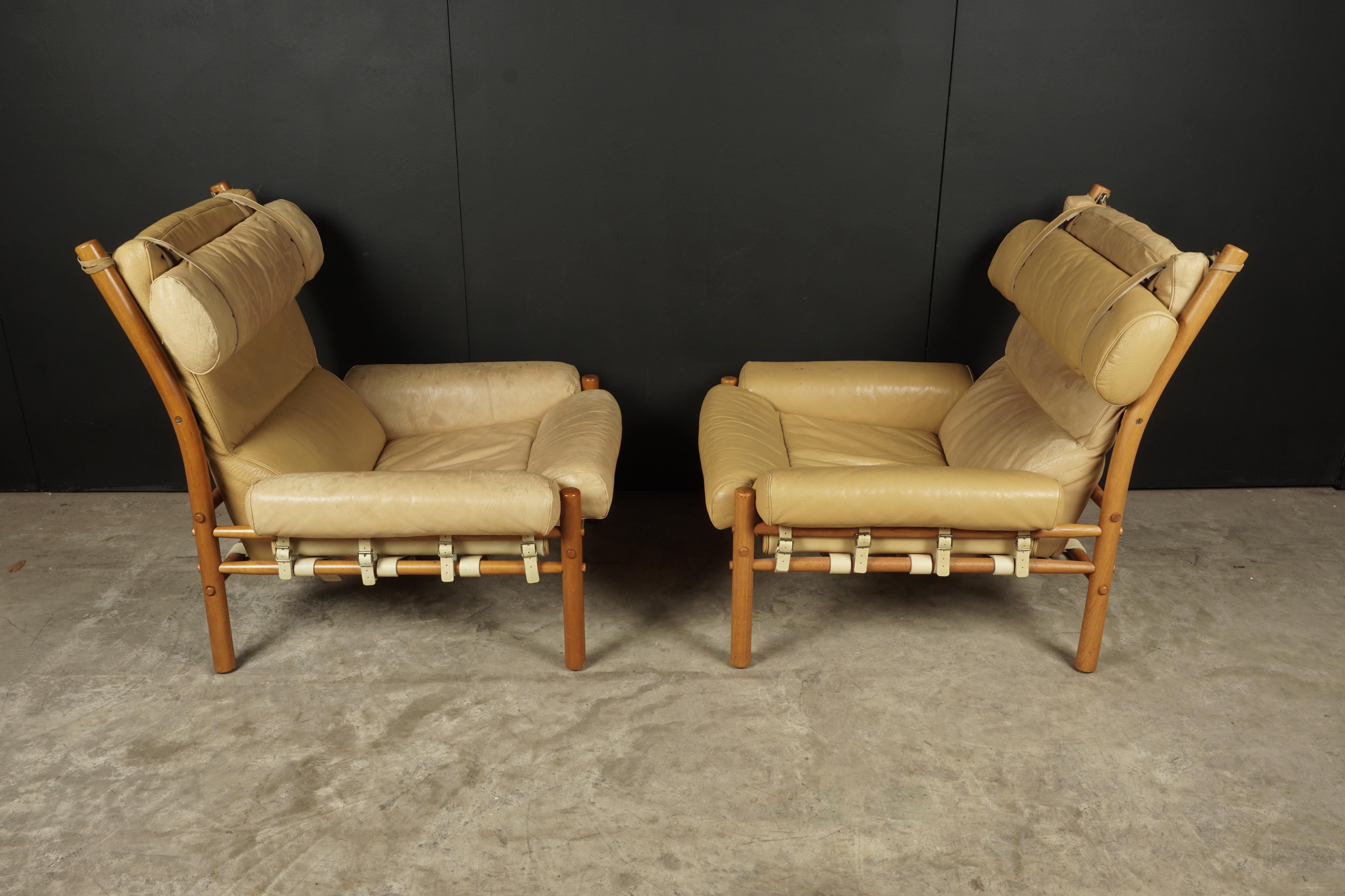 Mid-20th Century Pair of Arne Norell Lounge Chairs with Foot Stools, Model Inca, circa 1960