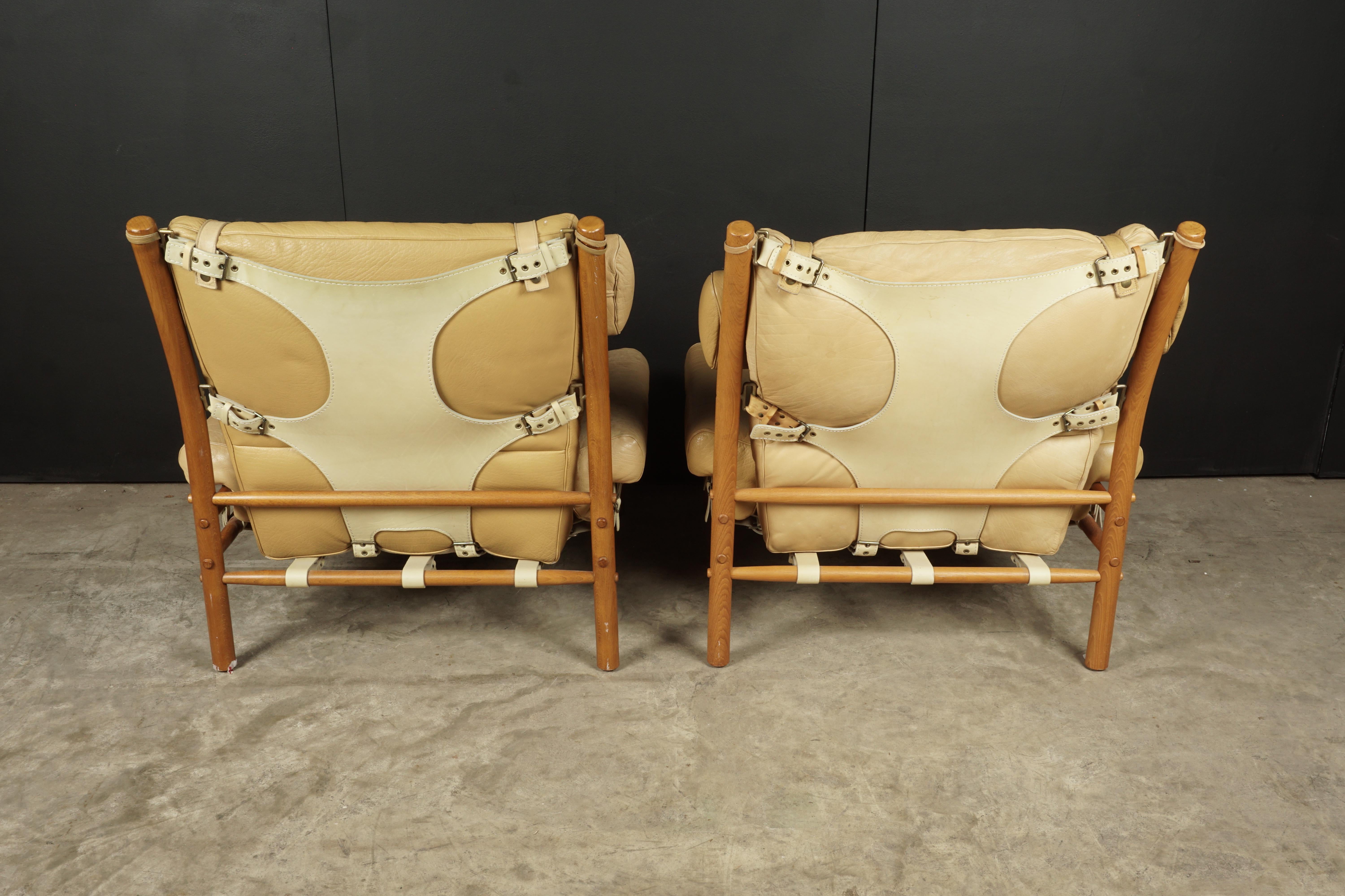 Leather Pair of Arne Norell Lounge Chairs with Foot Stools, Model Inca, circa 1960