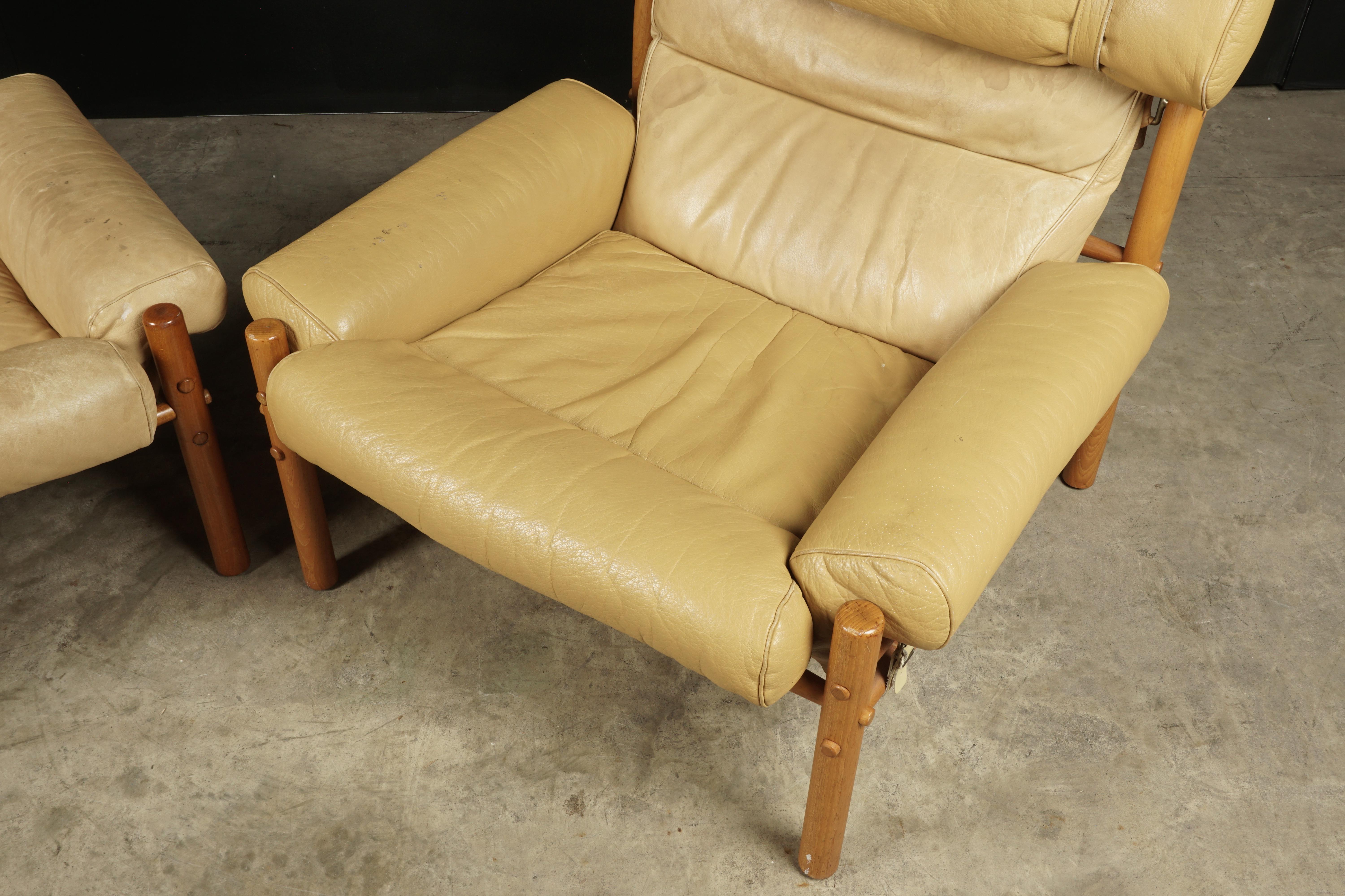 Pair of Arne Norell Lounge Chairs with Foot Stools, Model Inca, circa 1960 2
