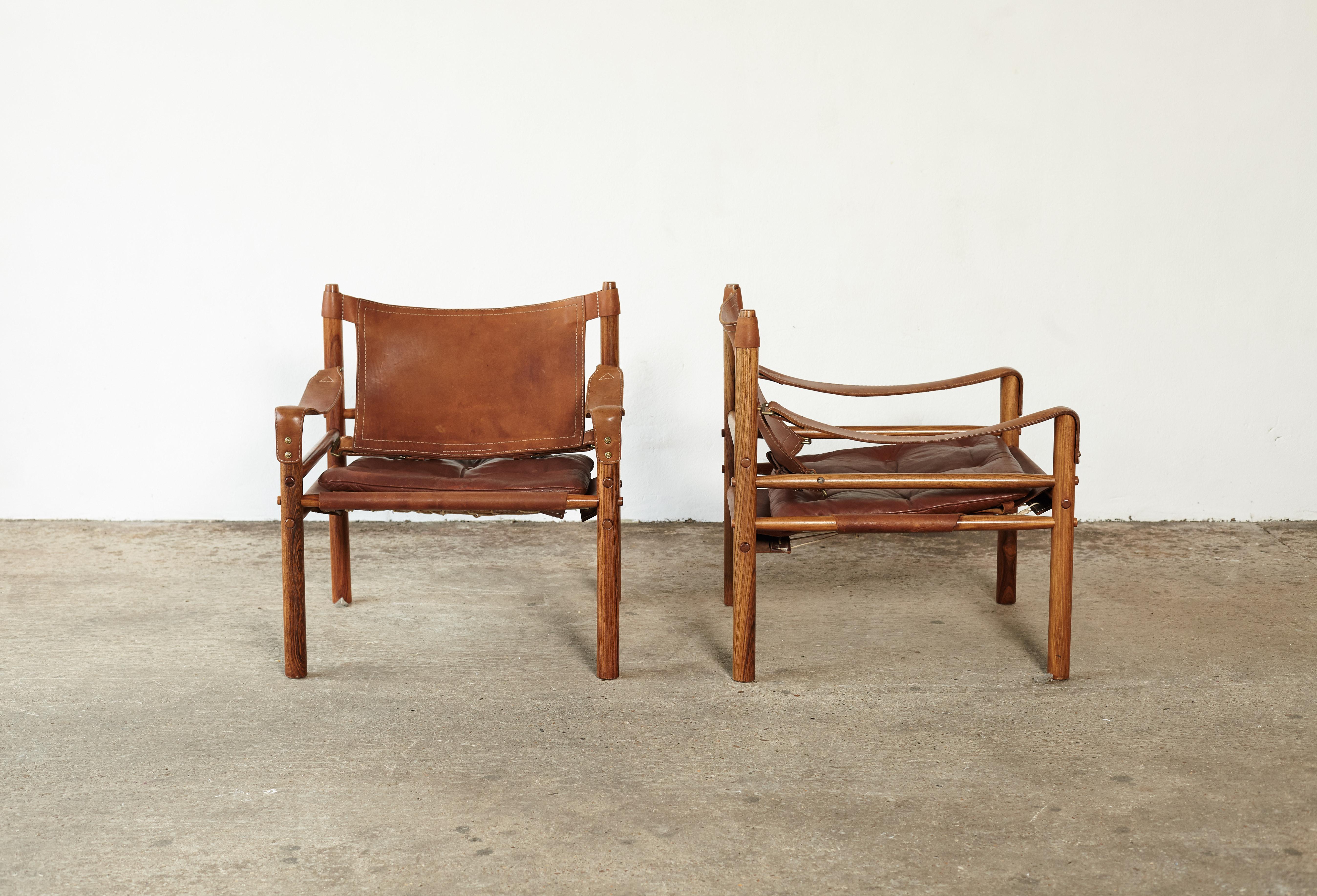Mid-Century Modern Pair of Arne Norell Rosewood Safari Chairs, Sweden, 1970s