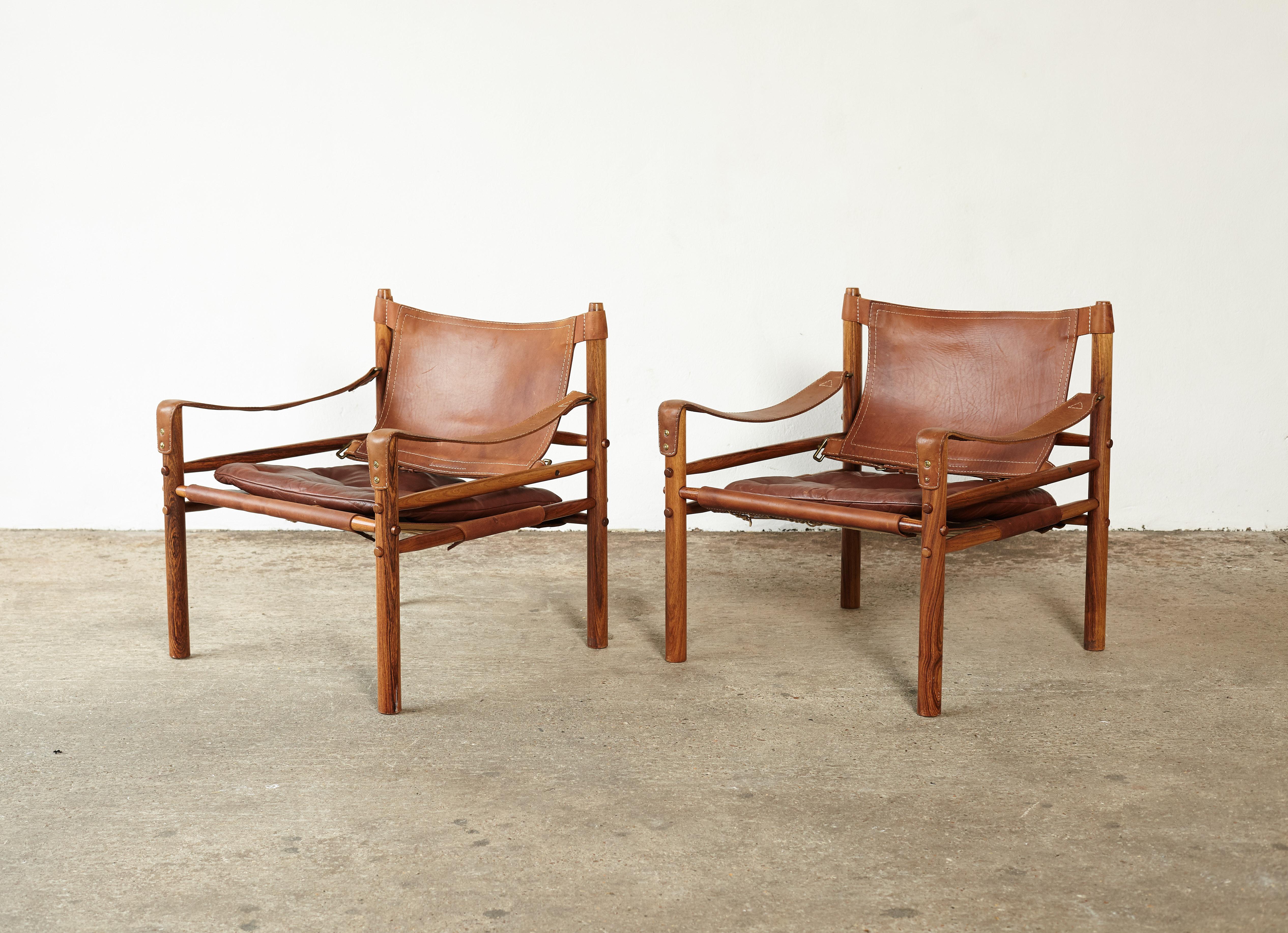 Swedish Pair of Arne Norell Rosewood Safari Chairs, Sweden, 1970s