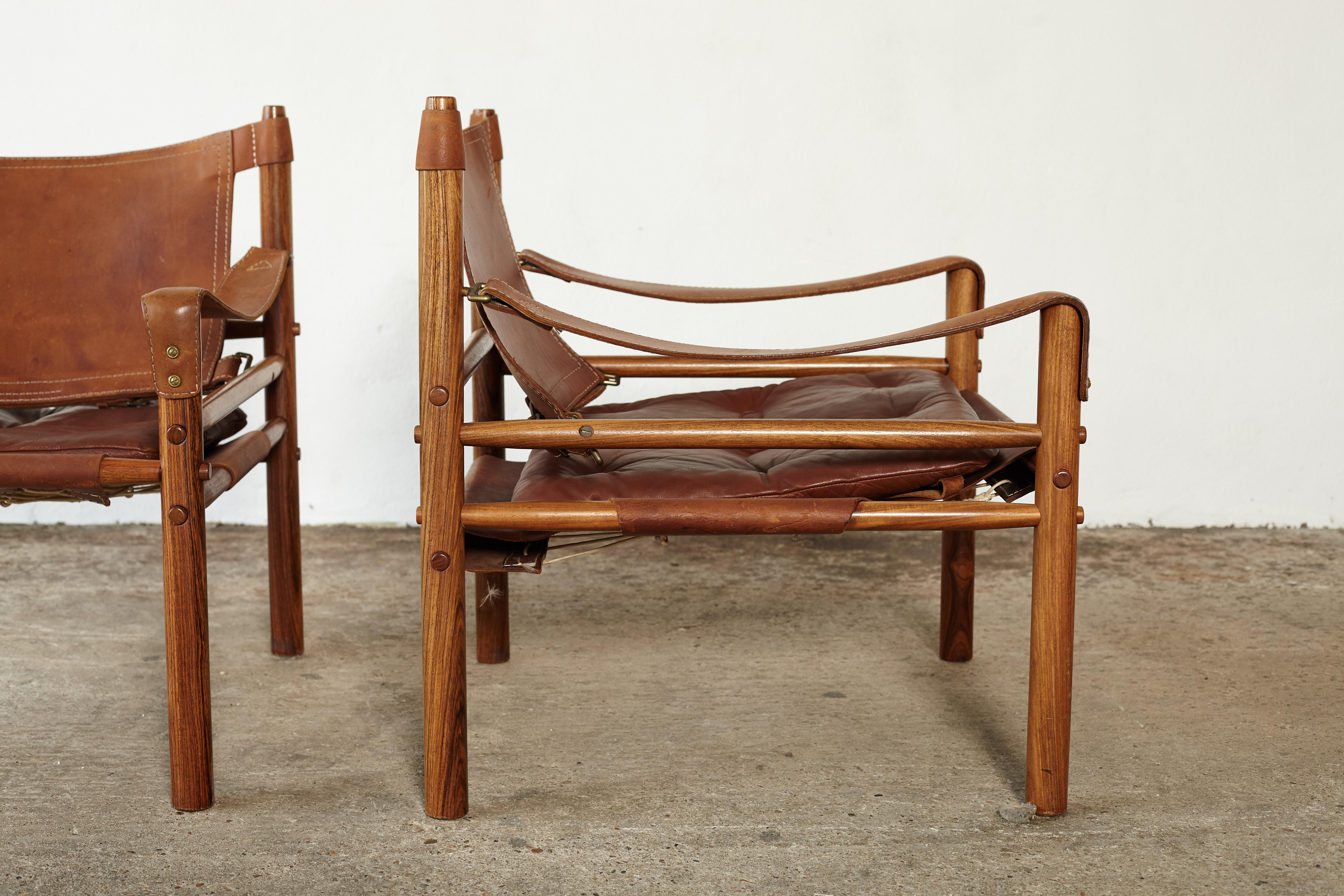 Pair of Arne Norell Rosewood Safari Chairs, Sweden, 1970s 2