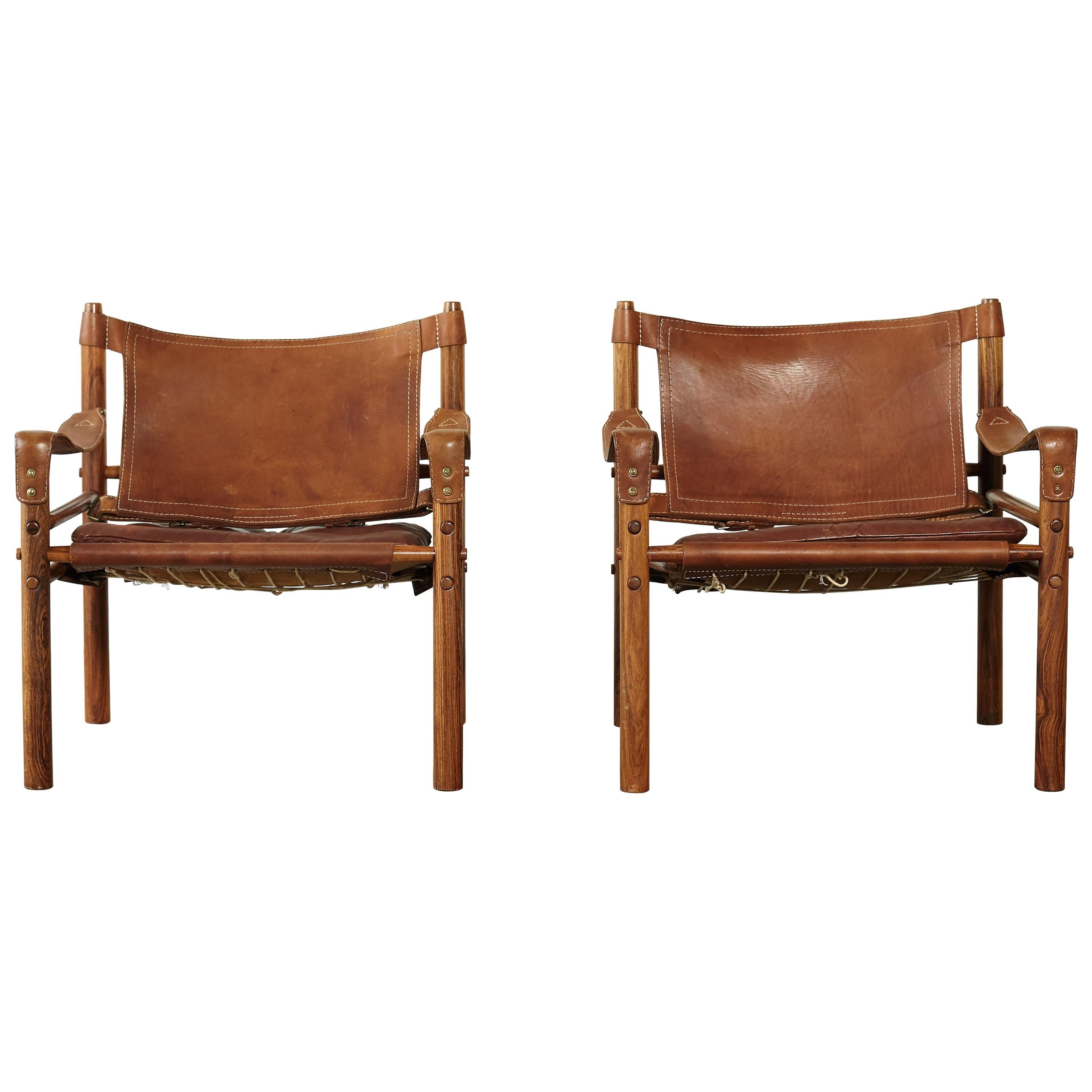 Pair of Arne Norell Rosewood Safari Chairs, Sweden, 1970s