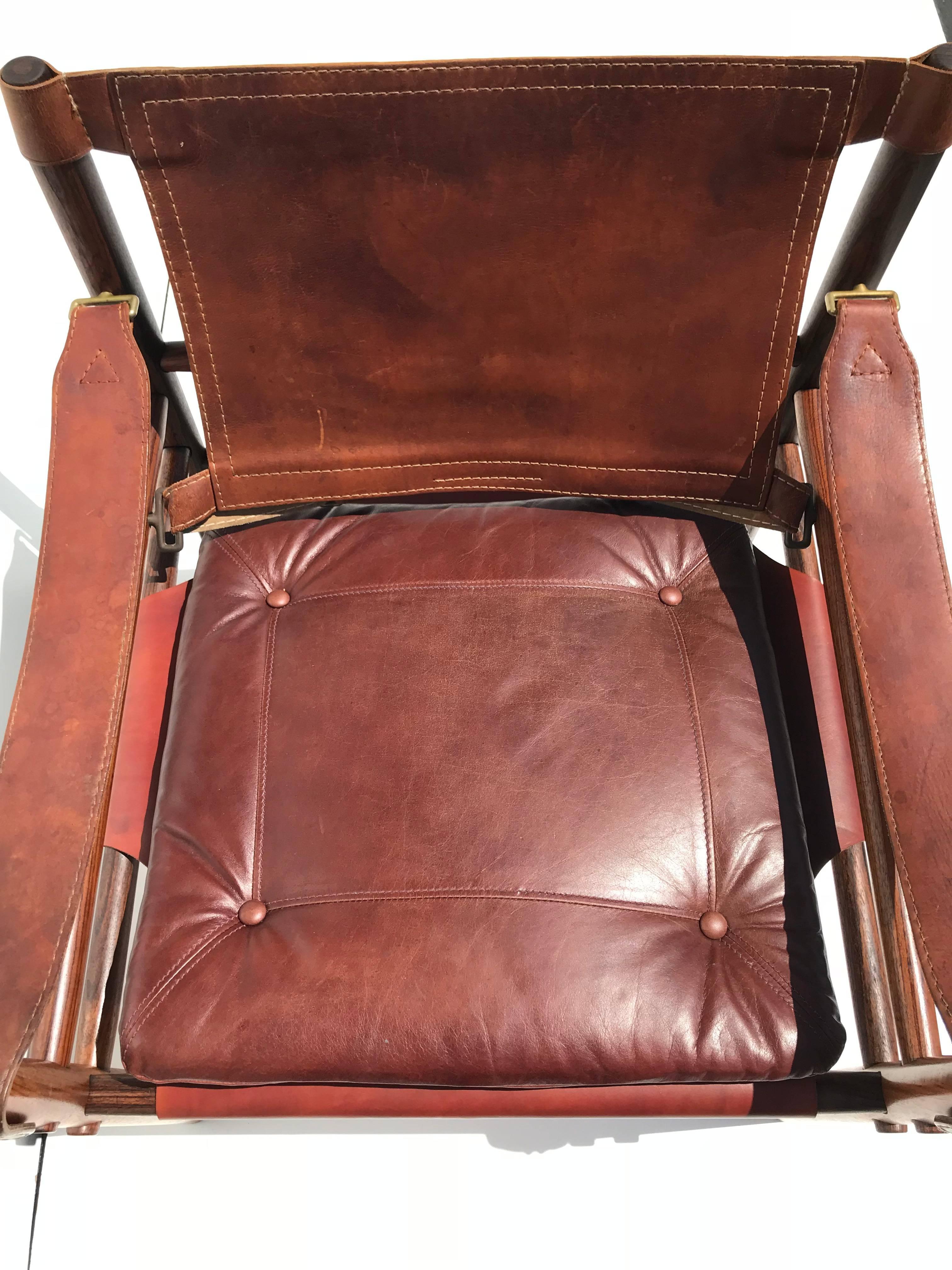 Leather Pair of Arne Norell Rosewood Sirocco Safari Chairs
