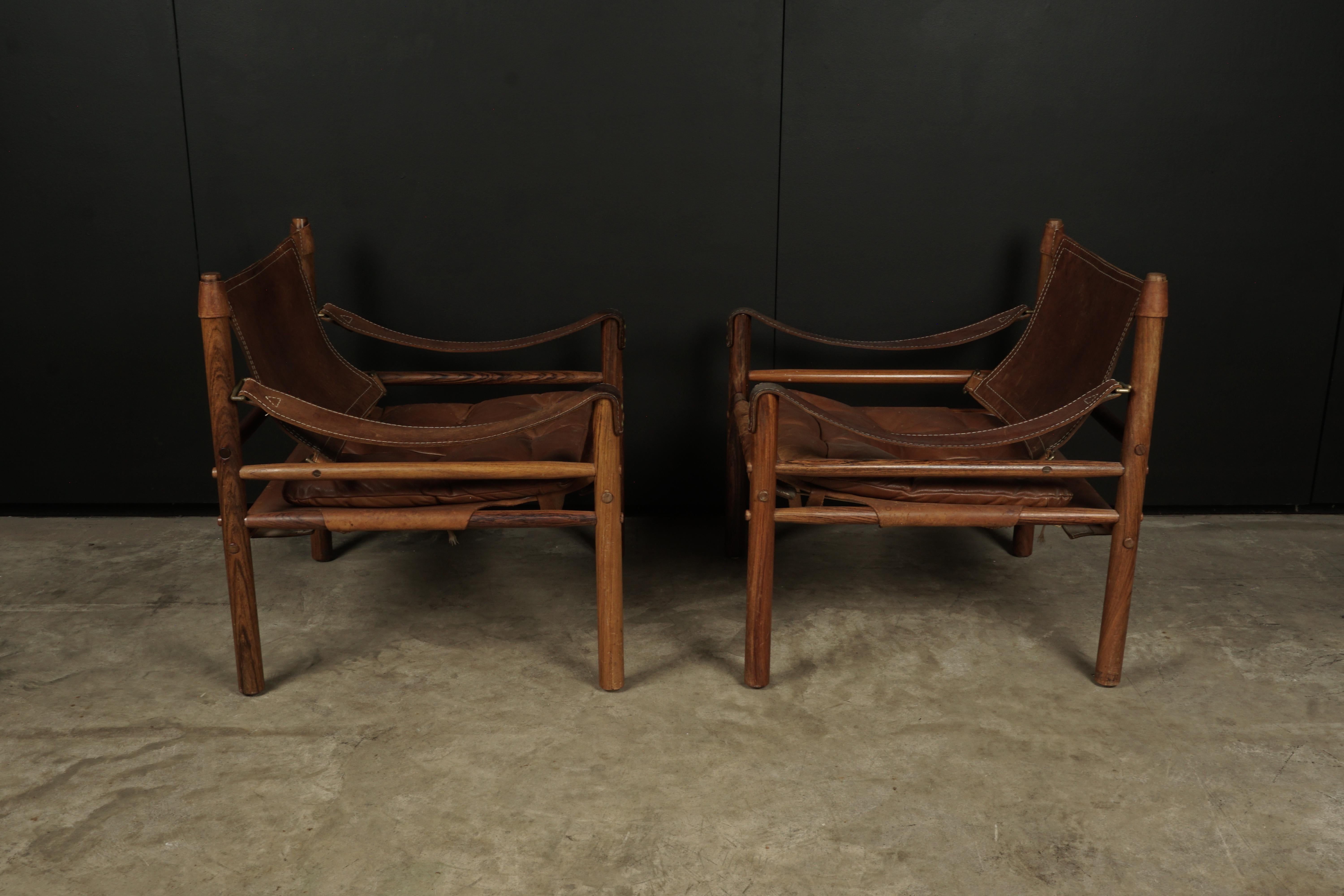 European Pair of Arne Norell Safari Lounge Chairs, Model Sirocco, Sweden, 1970s