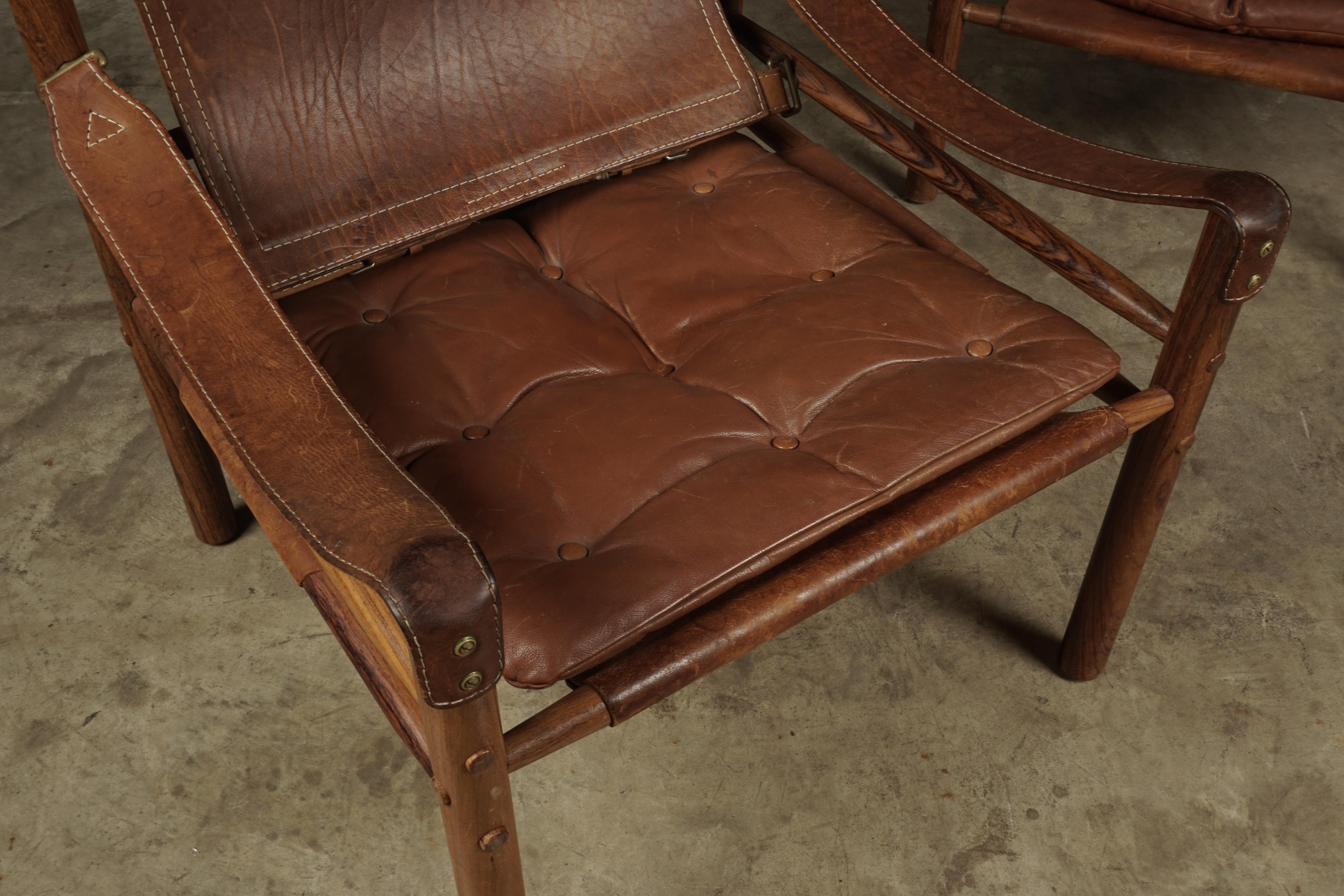 Leather Pair of Arne Norell Safari Lounge Chairs, Model Sirocco, Sweden, 1970s