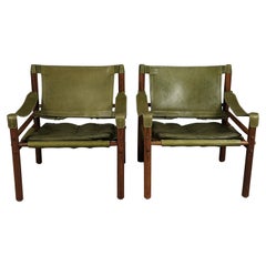 Pair of Arne Norell Safari Lounge Chairs, Model Sirocco, Sweden, 1970s
