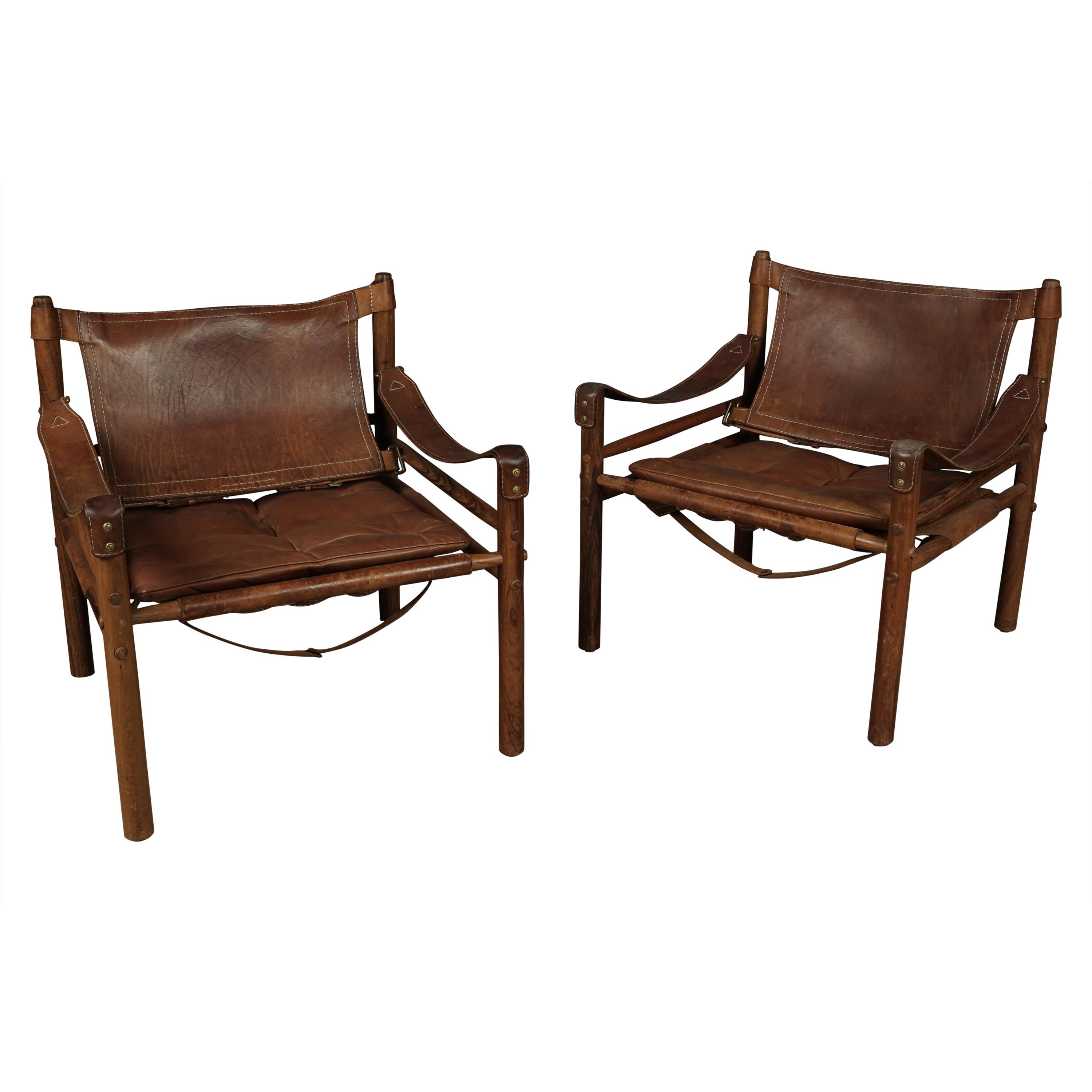 Pair of Arne Norell Safari Lounge Chairs, Model Sirocco, Sweden, 1970s