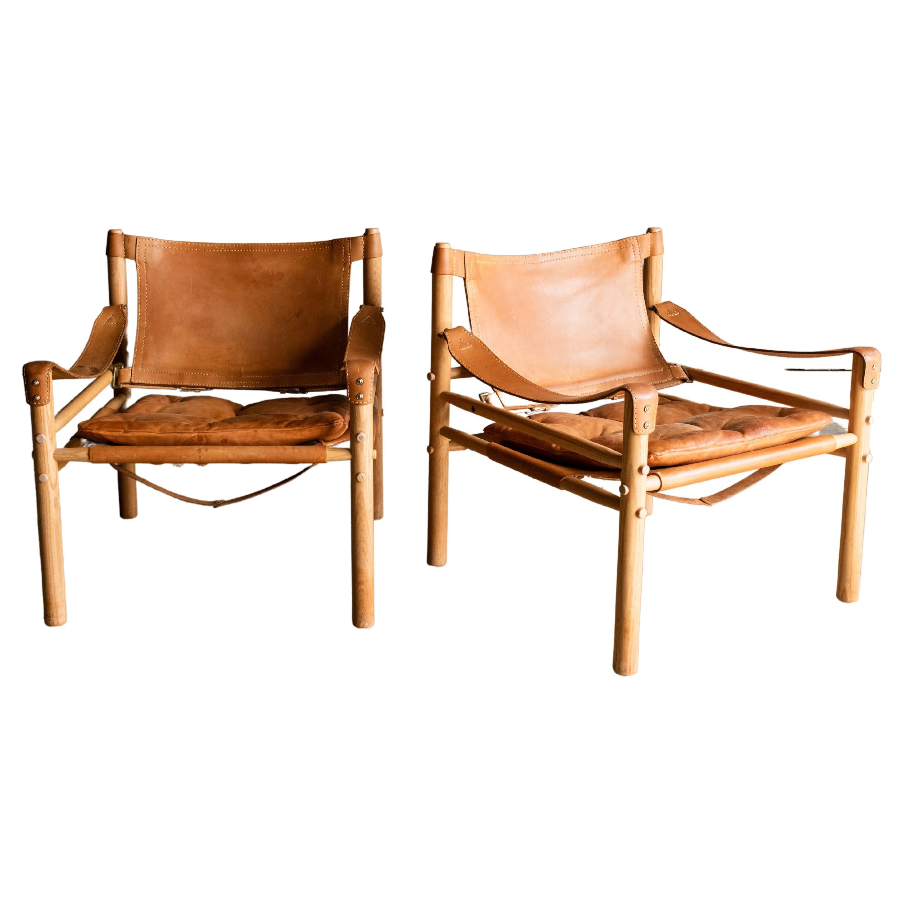 Pair of Arne Norell Safari Lounge Chairs, Model Sirocco, Sweden, 1970s